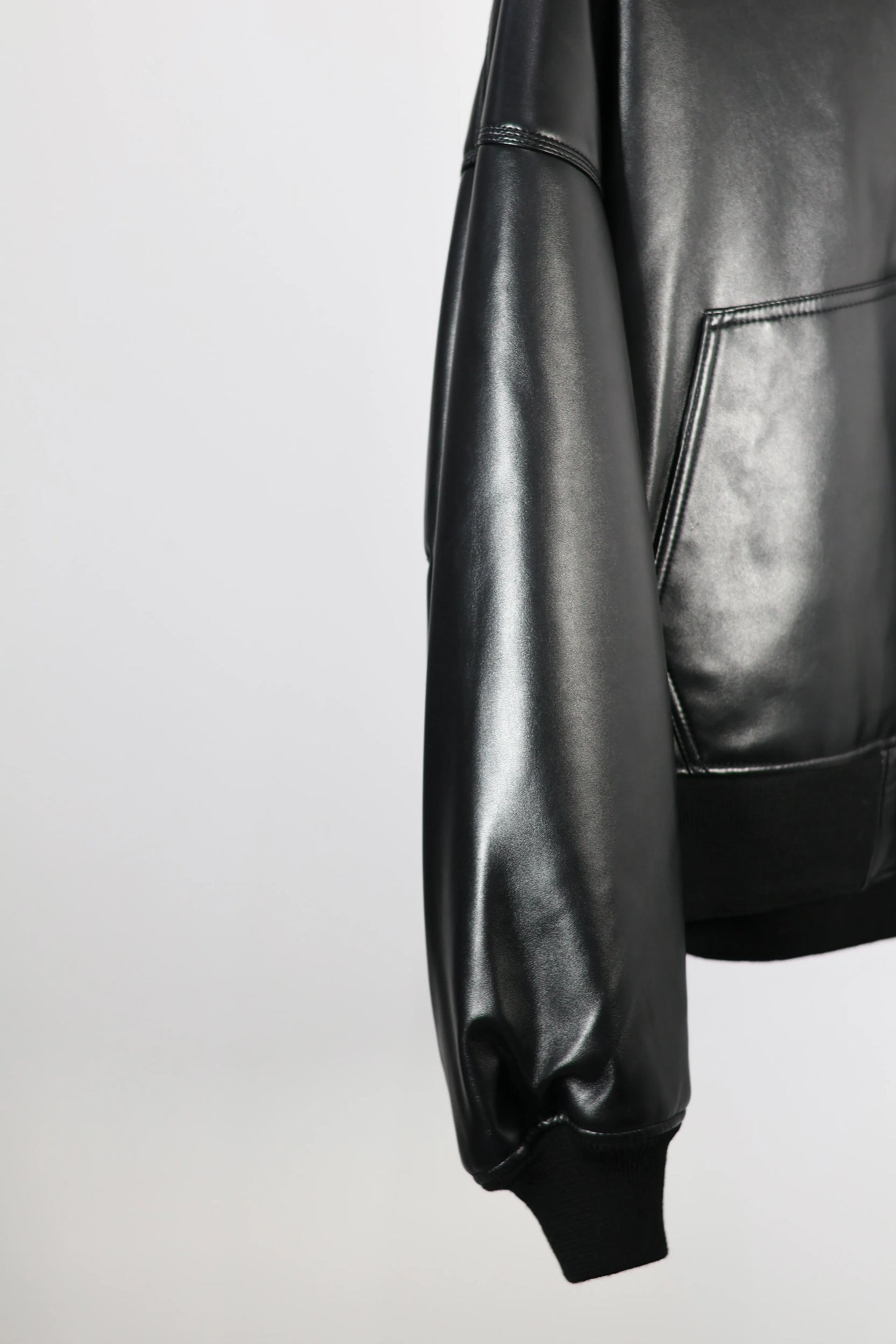 INSCRIRE - Leather Zip Up Hoodie - BLACK
