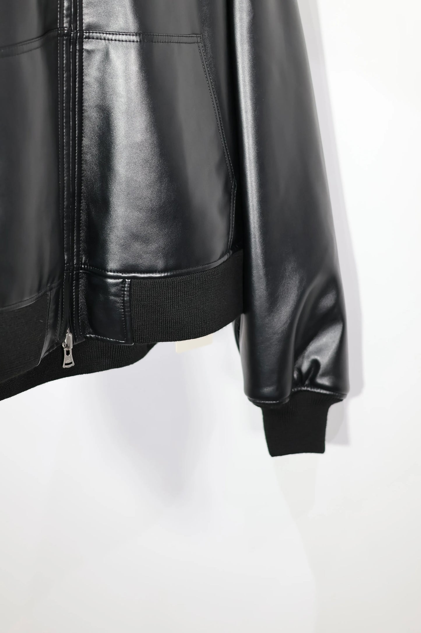 INSCRIRE - Leather Zip Up Hoodie - BLACK