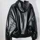 INSCRIRE - Leather Zip Up Hoodie - BLACK