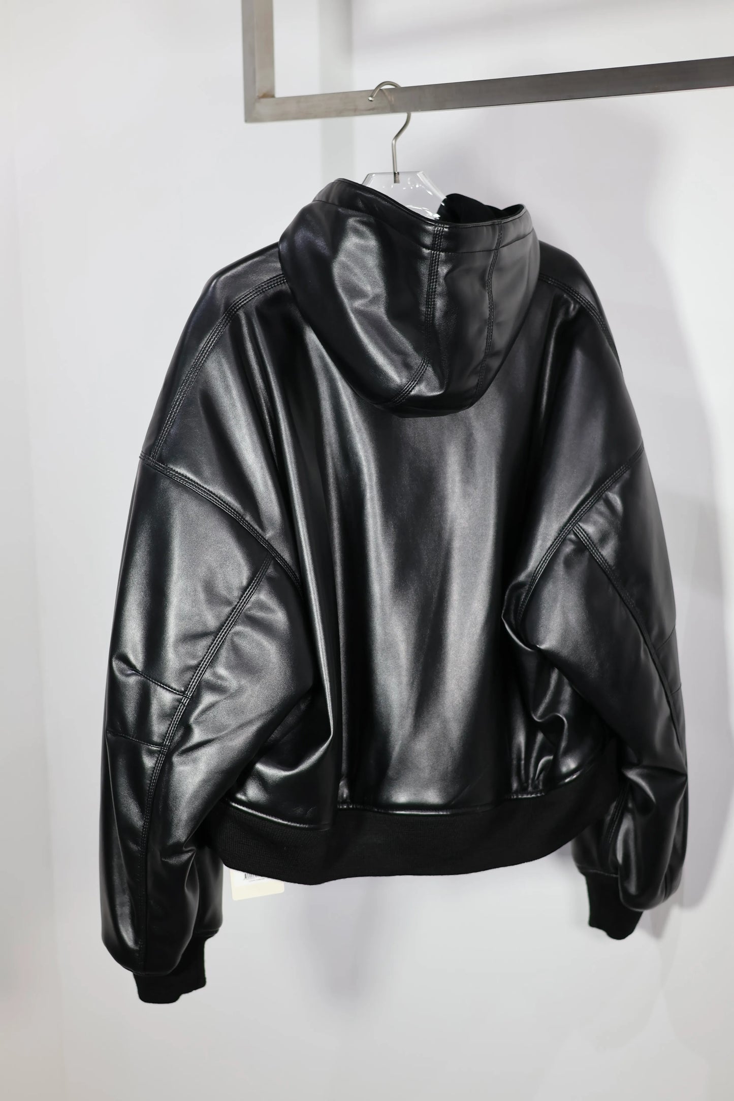 INSCRIRE - Leather Zip Up Hoodie - BLACK