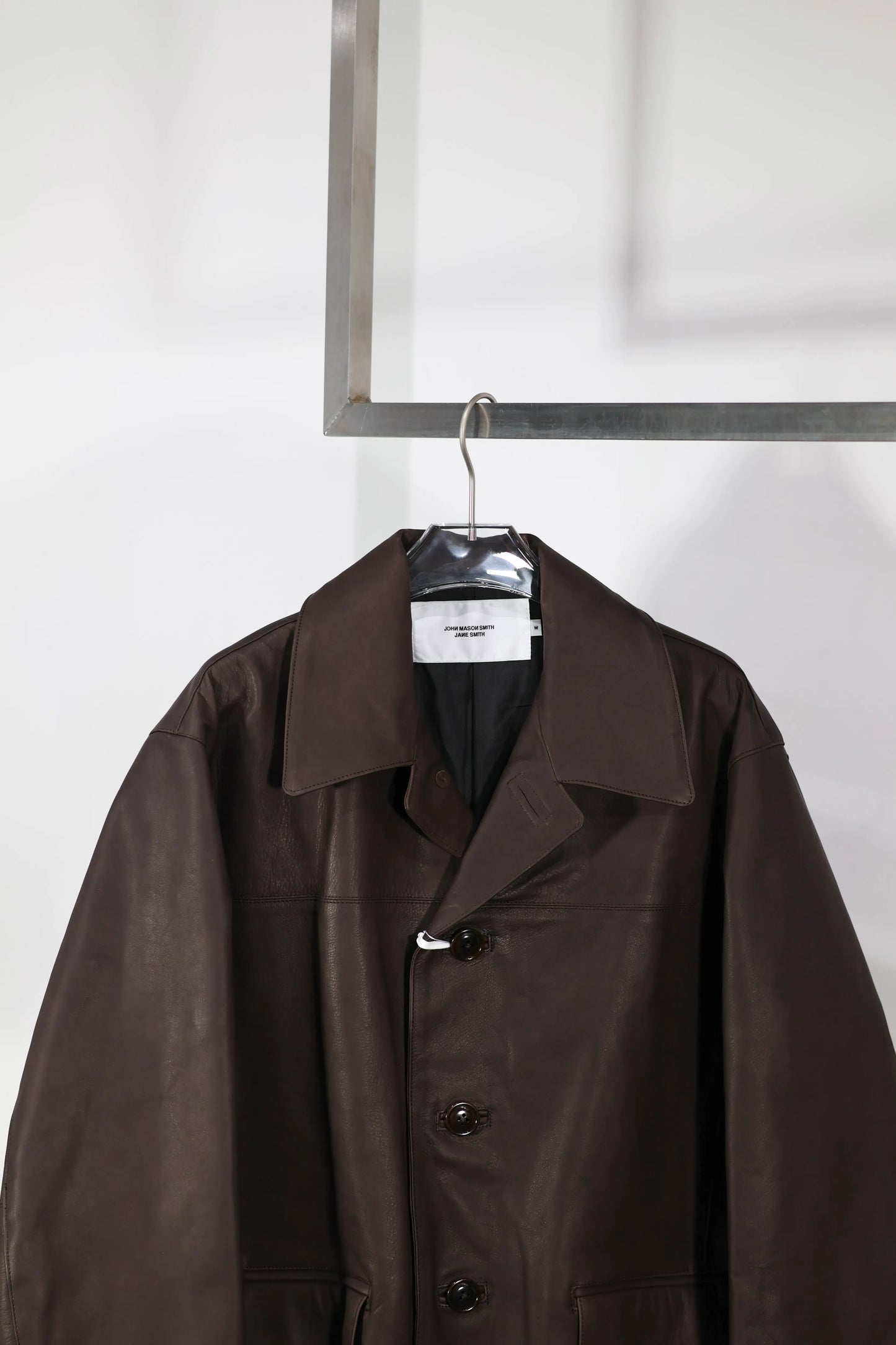 JOHN MASON SMITH / JANE SMITH - COW LEATHER CAR COAT - BROWN