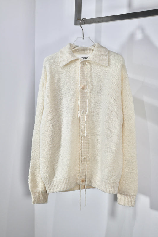 JOHN MASON SMITH / JANE SMITH - 5G REVERSE STICHES POLO COLLAR KNIT CARDIGAN - OFF WHITE