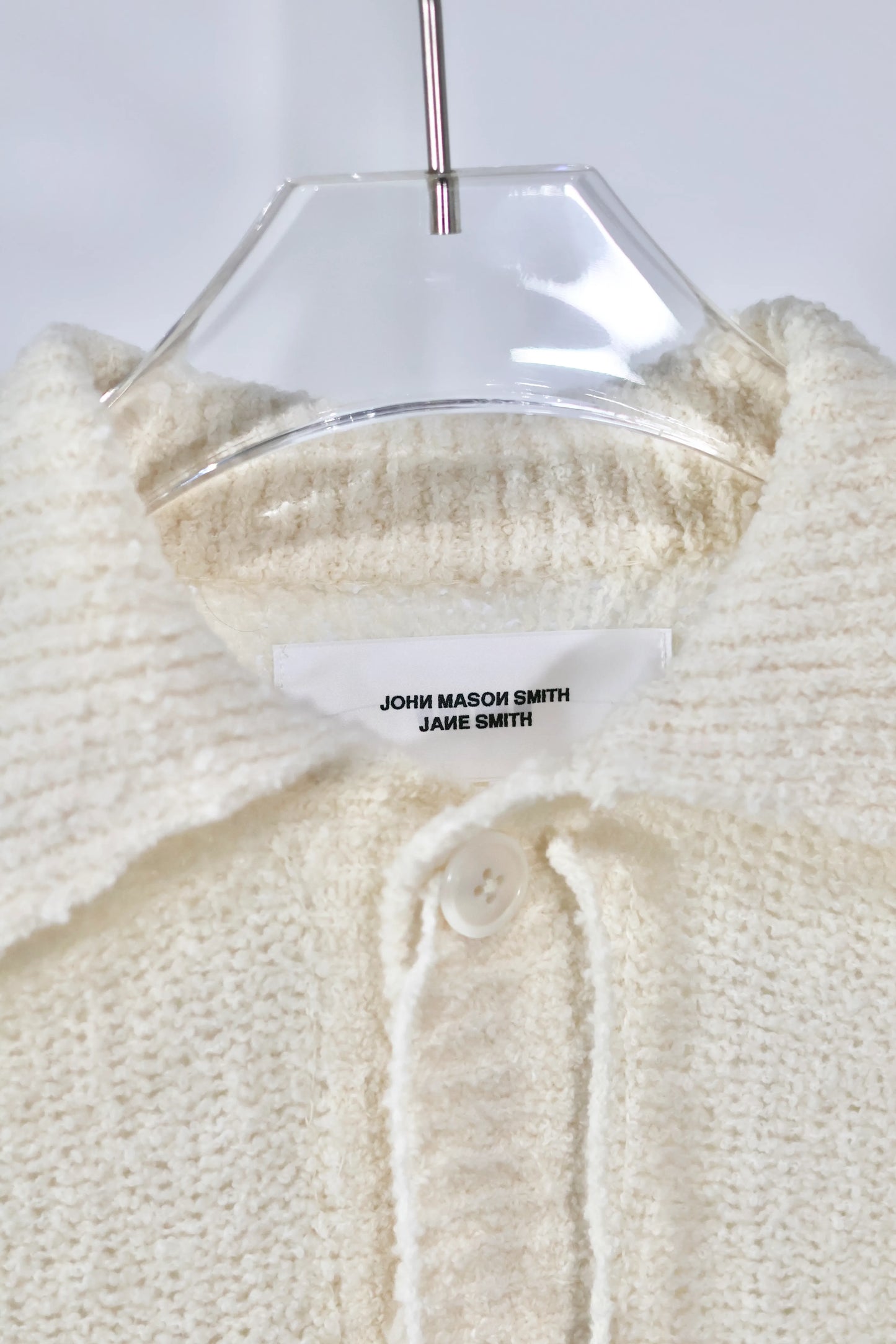 JOHN MASON SMITH / JANE SMITH - 5G REVERSE STICHES POLO COLLAR KNIT CARDIGAN - OFF WHITE