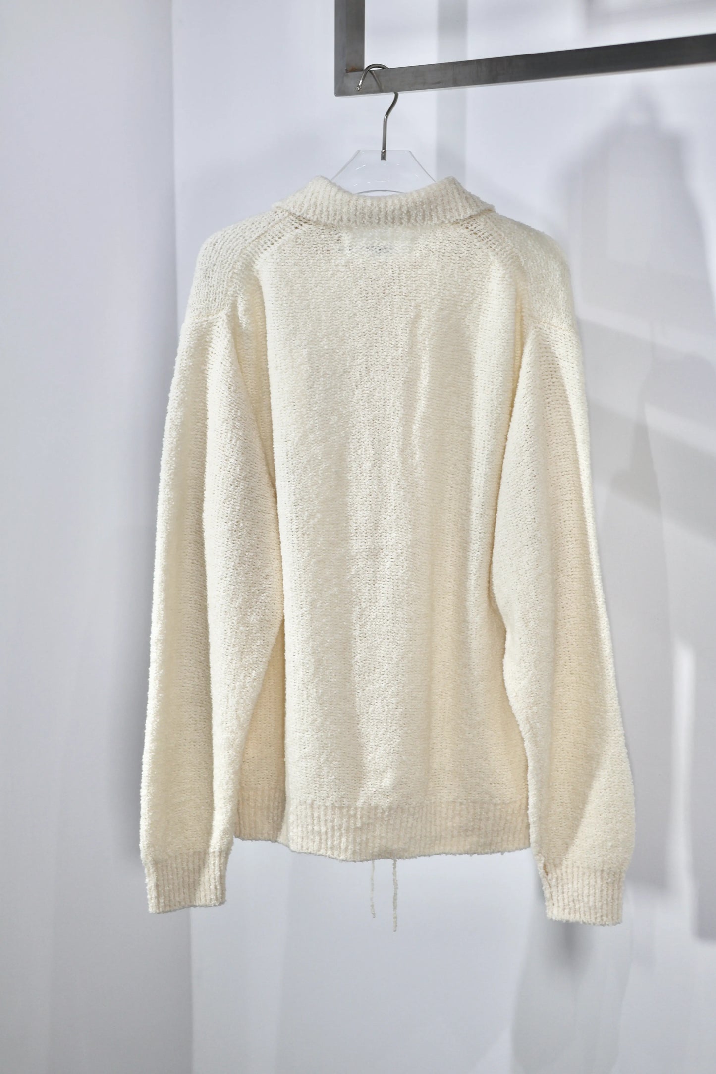 JOHN MASON SMITH / JANE SMITH - 5G REVERSE STICHES POLO COLLAR KNIT CARDIGAN - OFF WHITE