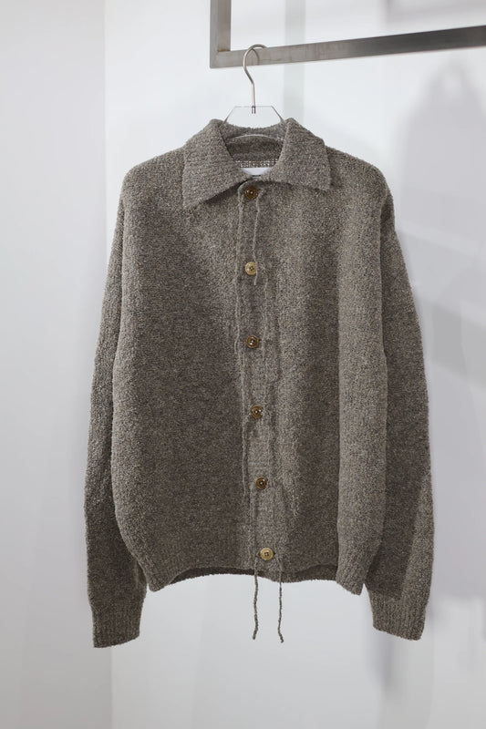 JOHN MASON SMITH / JANE SMITH - 5G REVERSE STICHES POLO COLLAR KNIT CARDIGAN - GRAY BEIGE
