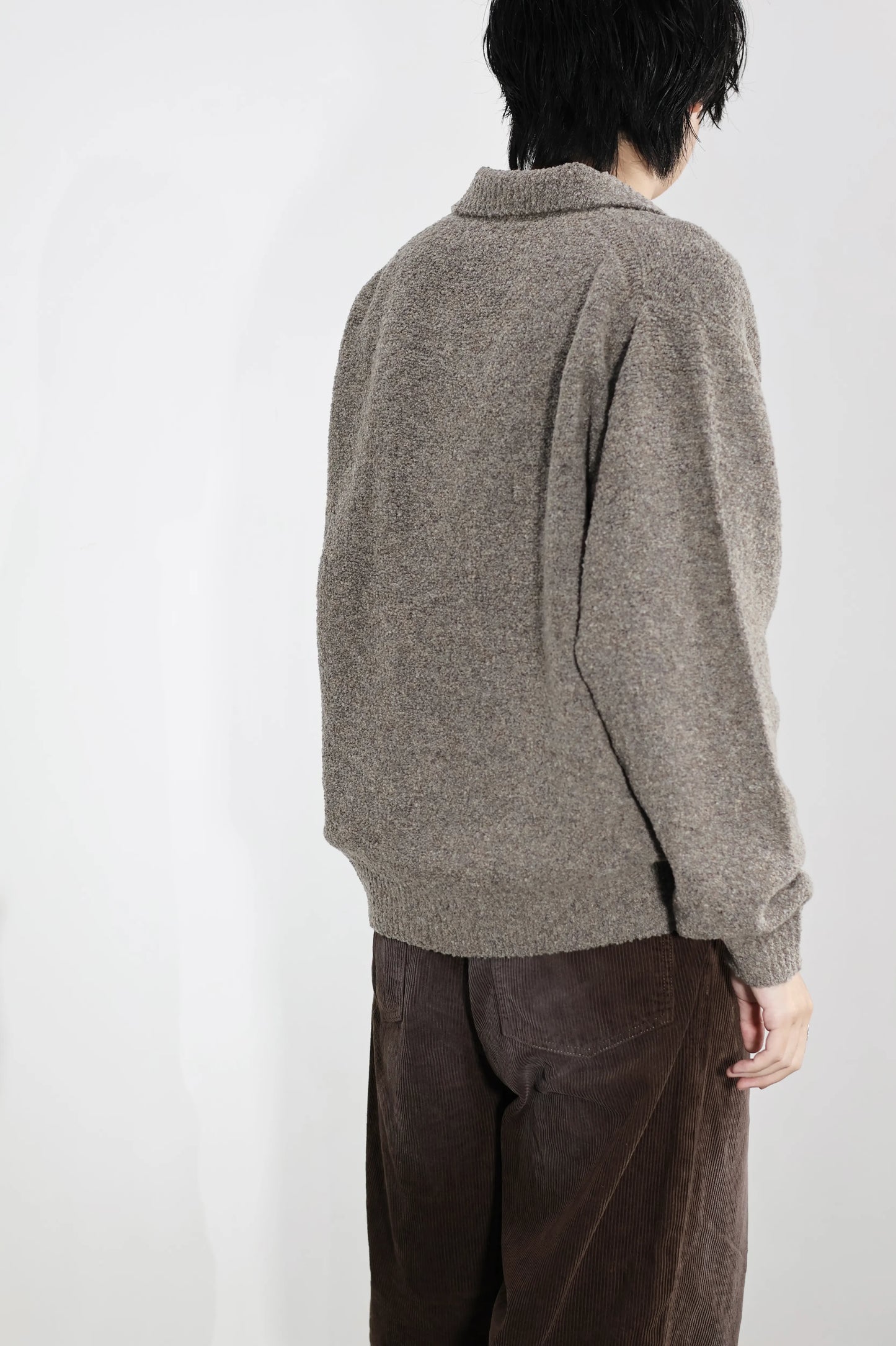 JOHN MASON SMITH / JANE SMITH - 5G REVERSE STICHES POLO COLLAR KNIT CARDIGAN - GRAY BEIGE