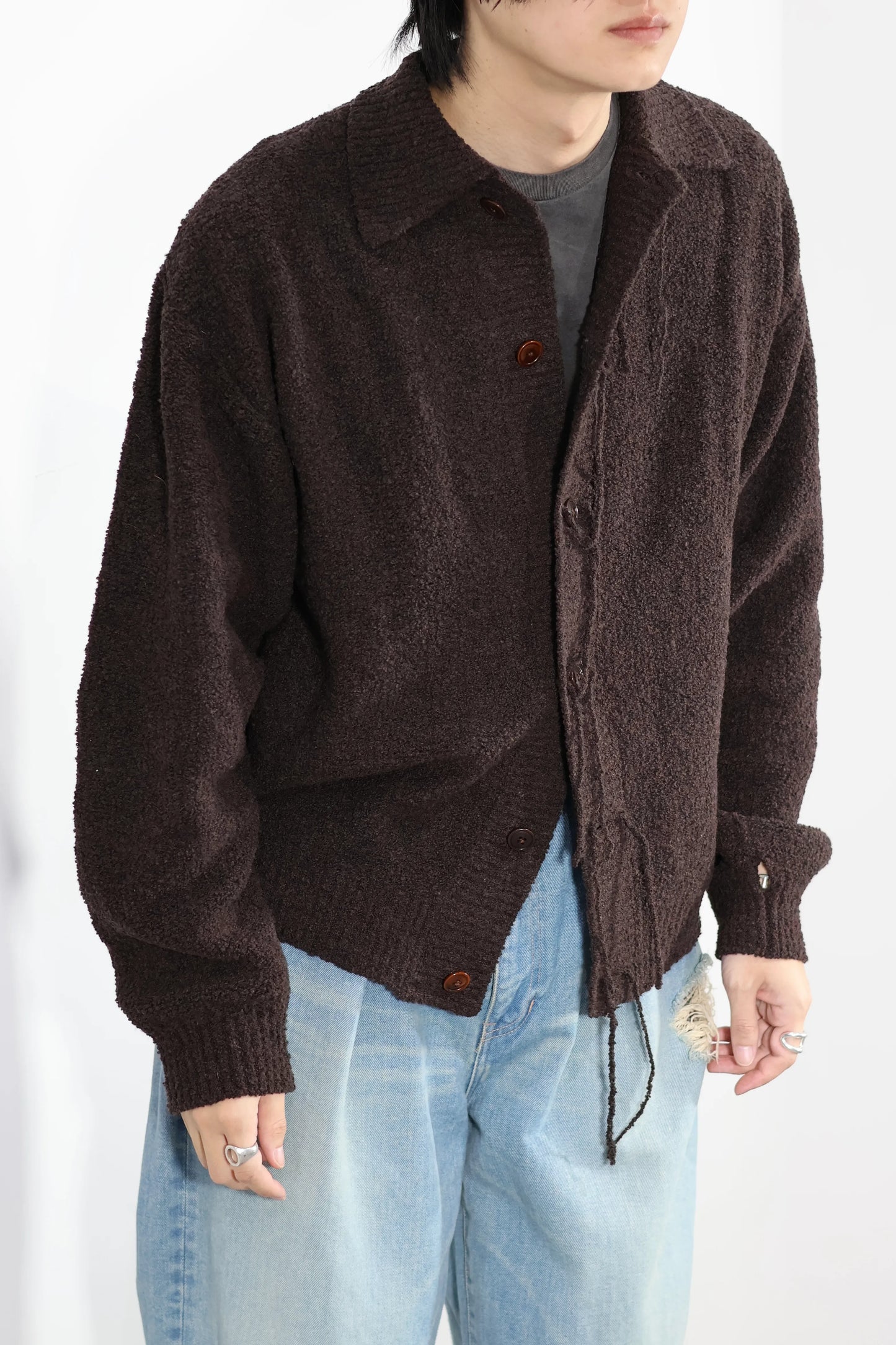 JOHN MASON SMITH / JANE SMITH - 5G REVERSE STICHES POLO COLLAR KNIT CARDIGAN - BROWN