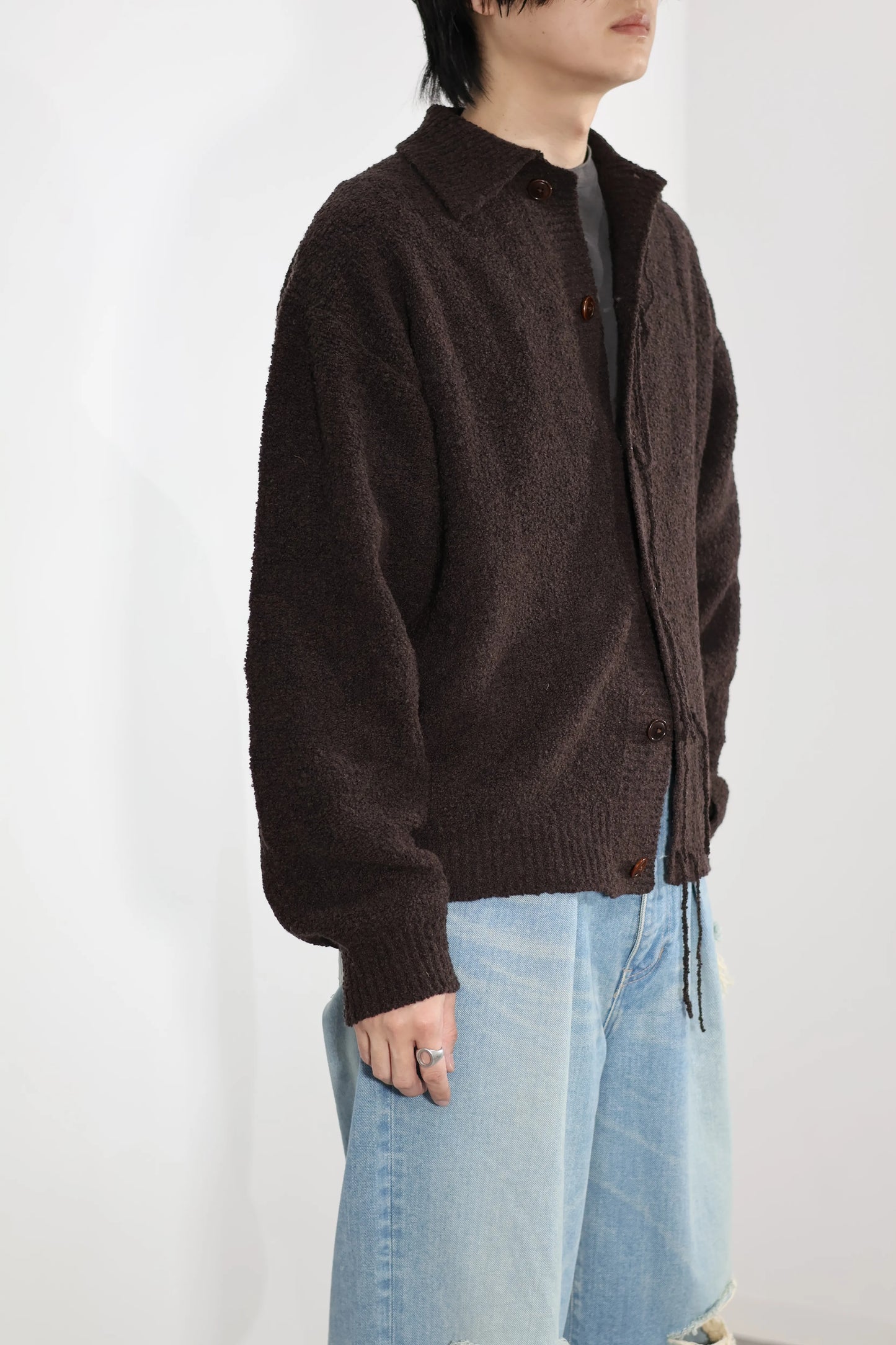 JOHN MASON SMITH / JANE SMITH - 5G REVERSE STICHES POLO COLLAR KNIT CARDIGAN - BROWN