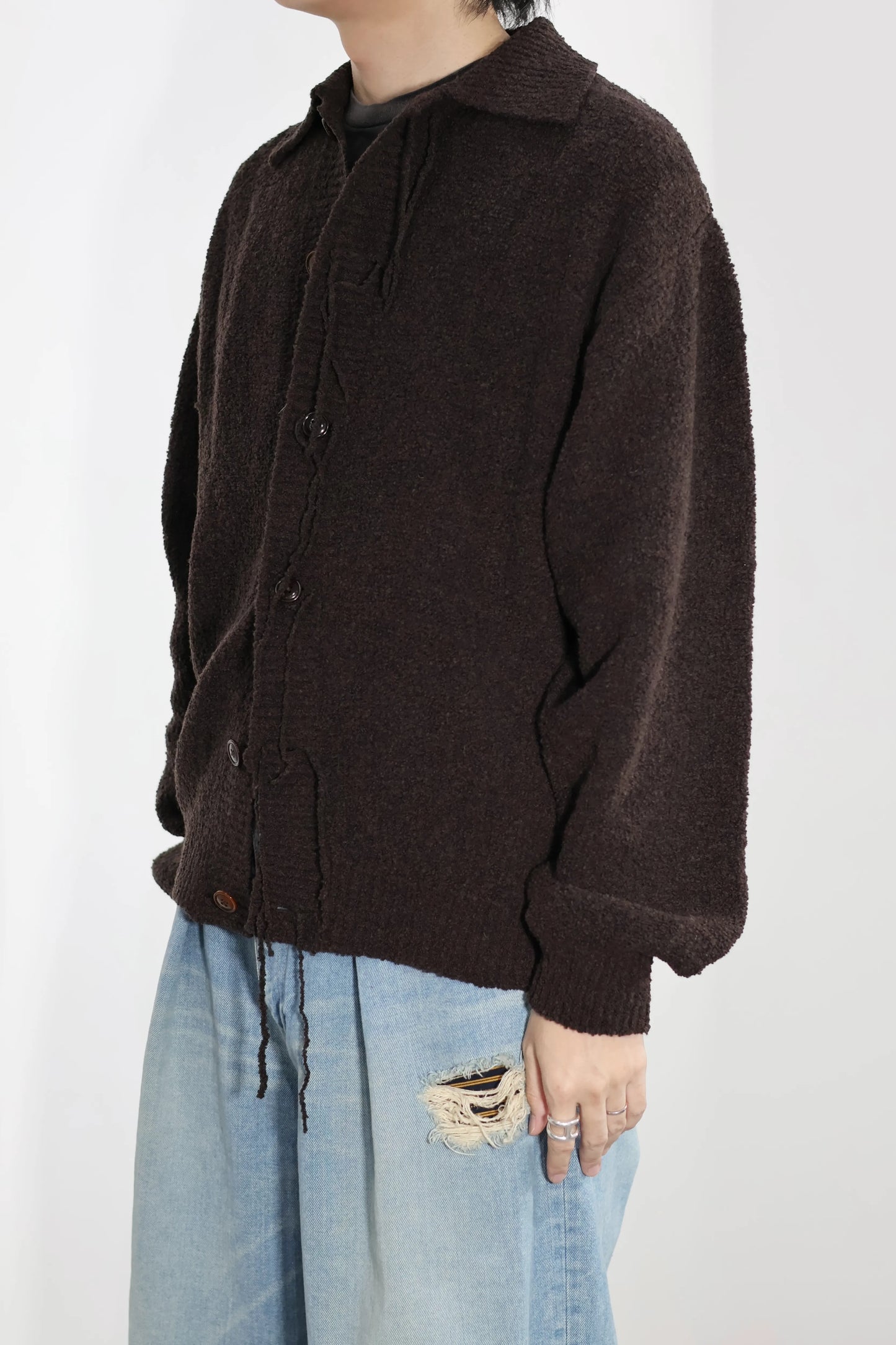 JOHN MASON SMITH / JANE SMITH - 5G REVERSE STICHES POLO COLLAR KNIT CARDIGAN - BROWN