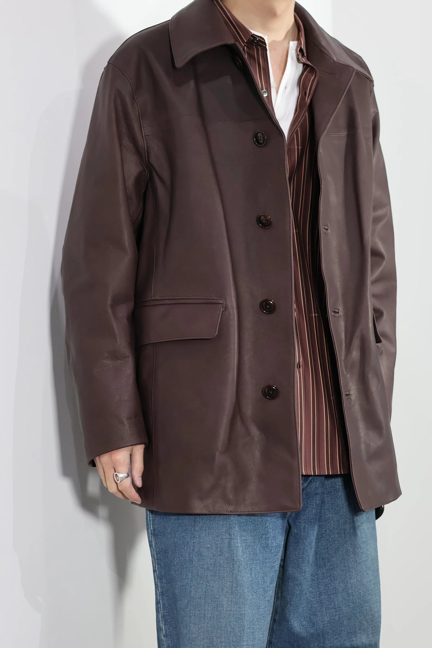 JOHN MASON SMITH / JANE SMITH - COW LEATHER CAR COAT - BROWN