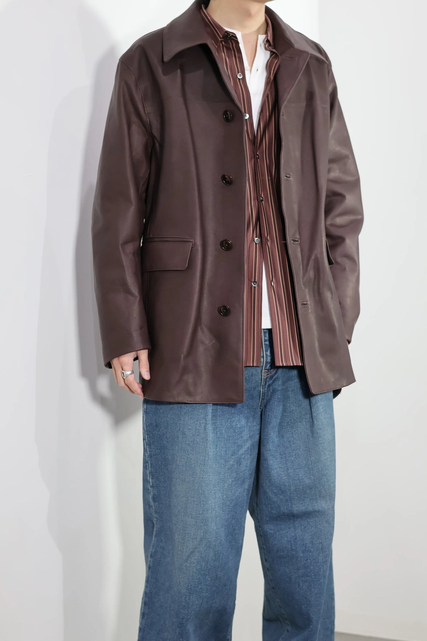 JOHN MASON SMITH / JANE SMITH - COW LEATHER CAR COAT - BROWN