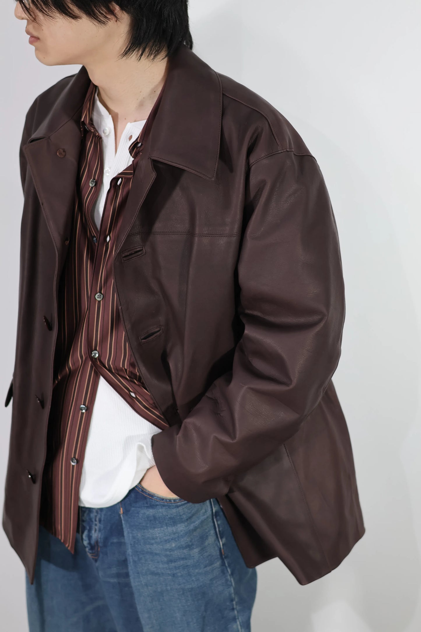 JOHN MASON SMITH / JANE SMITH - COW LEATHER CAR COAT - BROWN