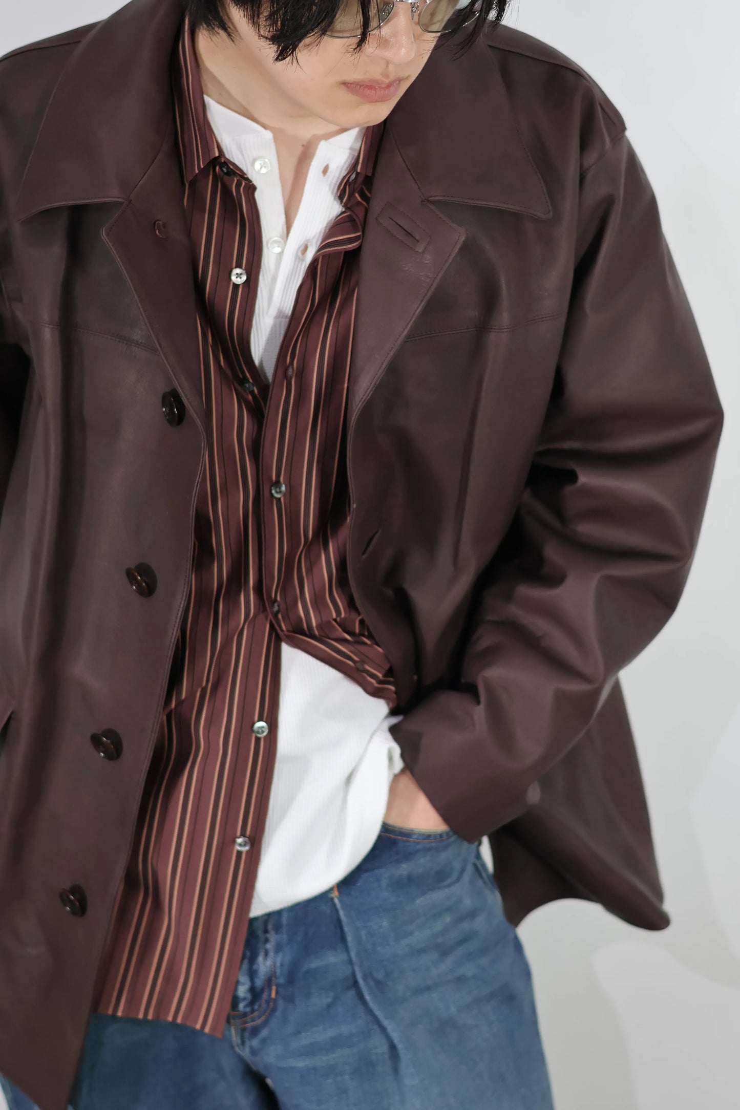 JOHN MASON SMITH / JANE SMITH - COW LEATHER CAR COAT - BROWN