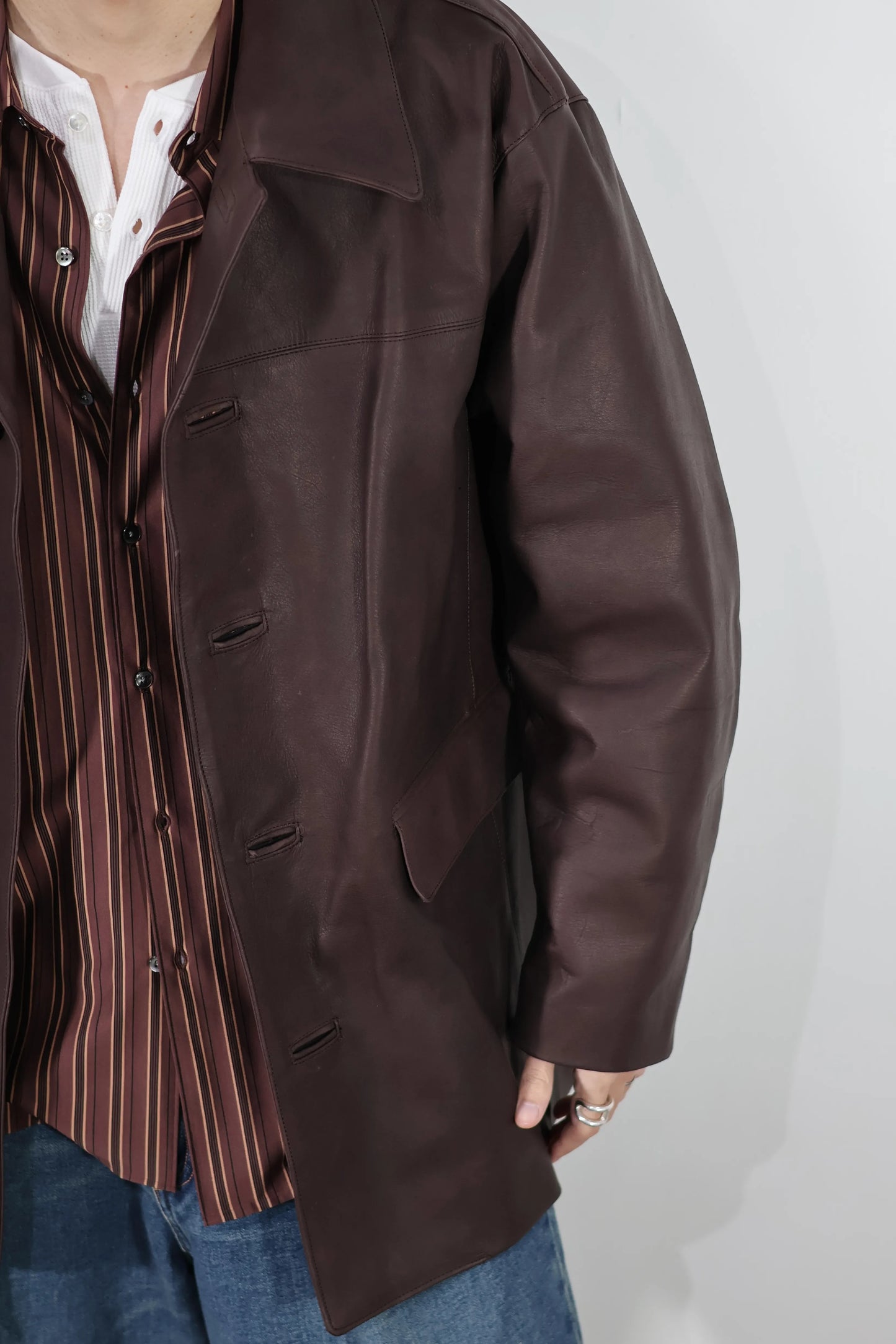 JOHN MASON SMITH / JANE SMITH - COW LEATHER CAR COAT - BROWN