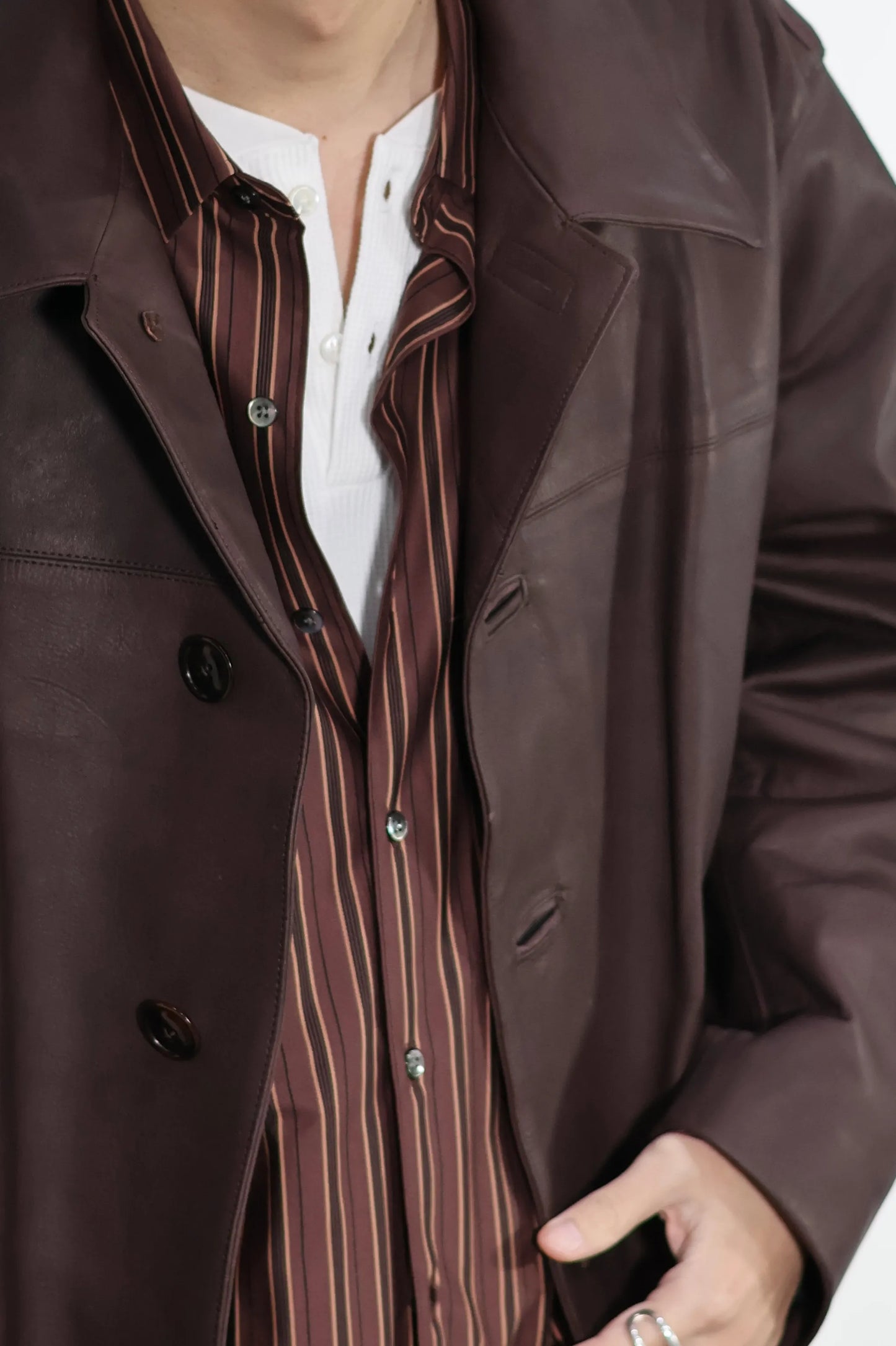 JOHN MASON SMITH / JANE SMITH - COW LEATHER CAR COAT - BROWN