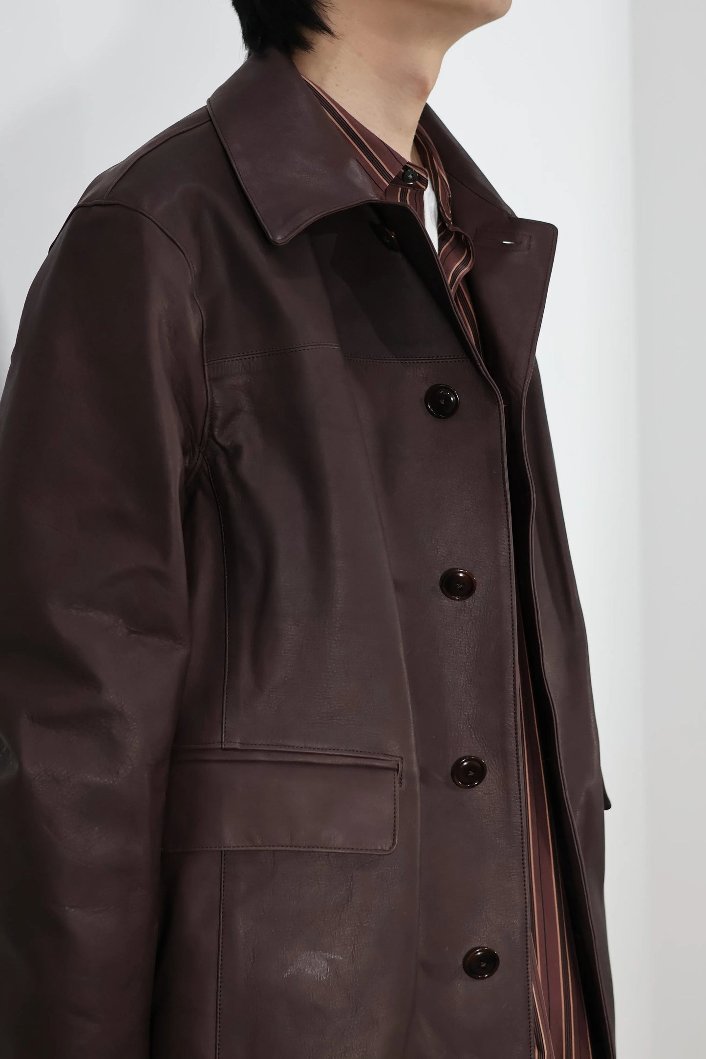 JOHN MASON SMITH / JANE SMITH - COW LEATHER CAR COAT - BROWN