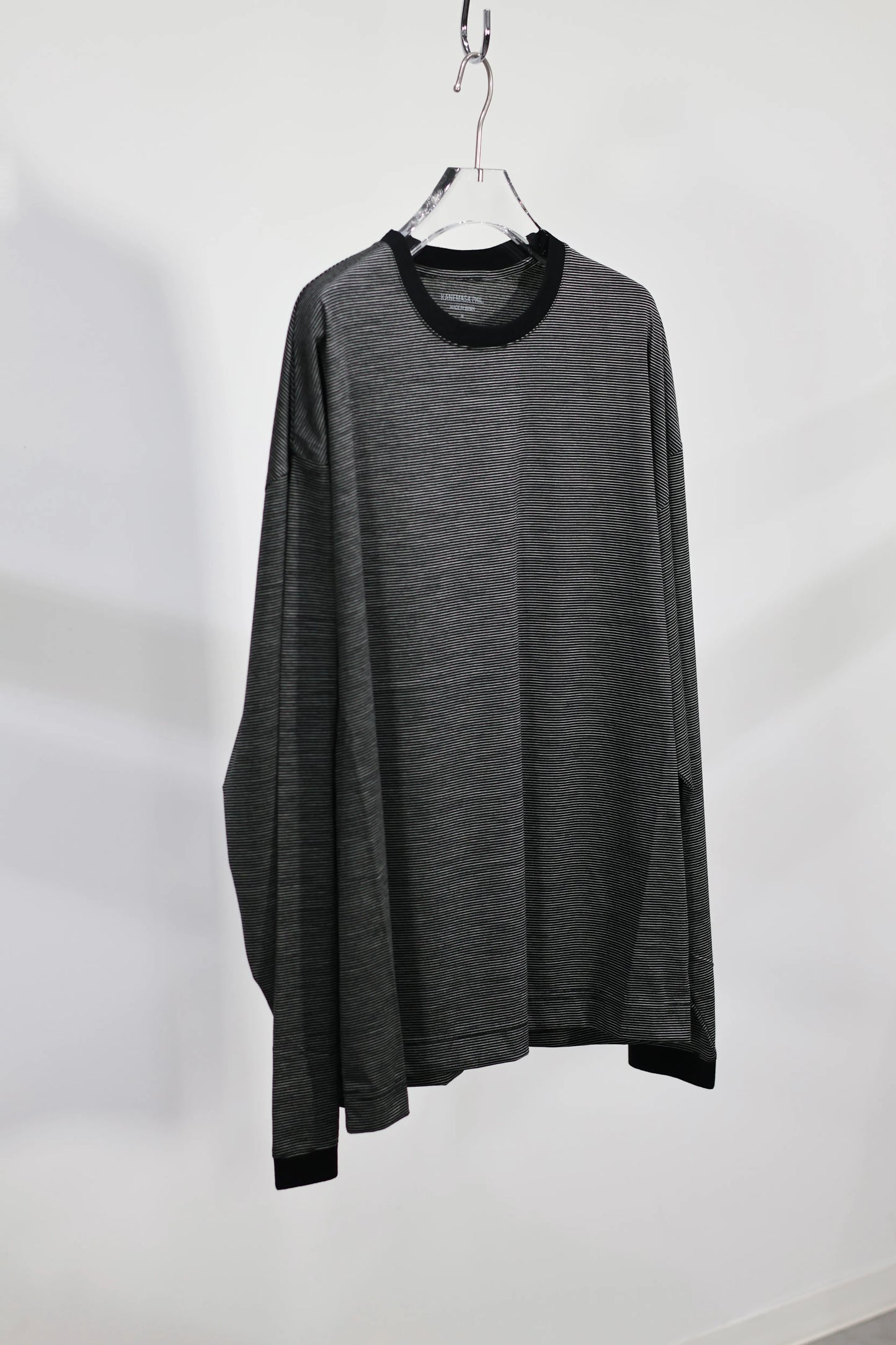 KANEMASA PHIL. - 36G Wool Stripe LS Tee - BLACK