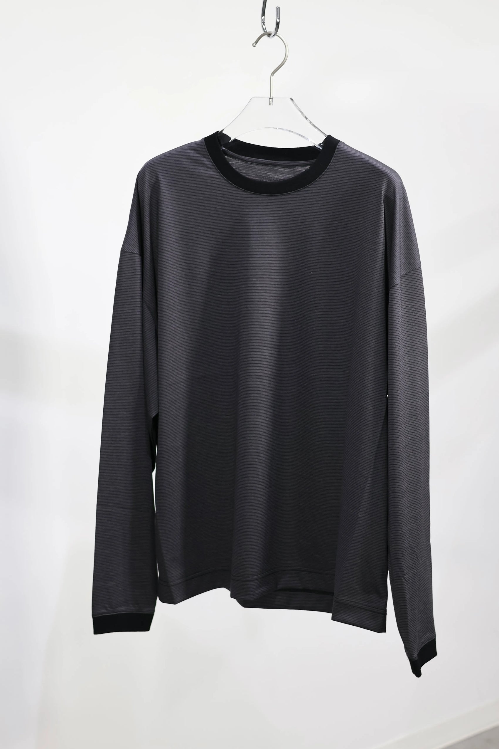 KANEMASA PHIL. - 36G Wool Stripe LS Tee - CHARCOAL
