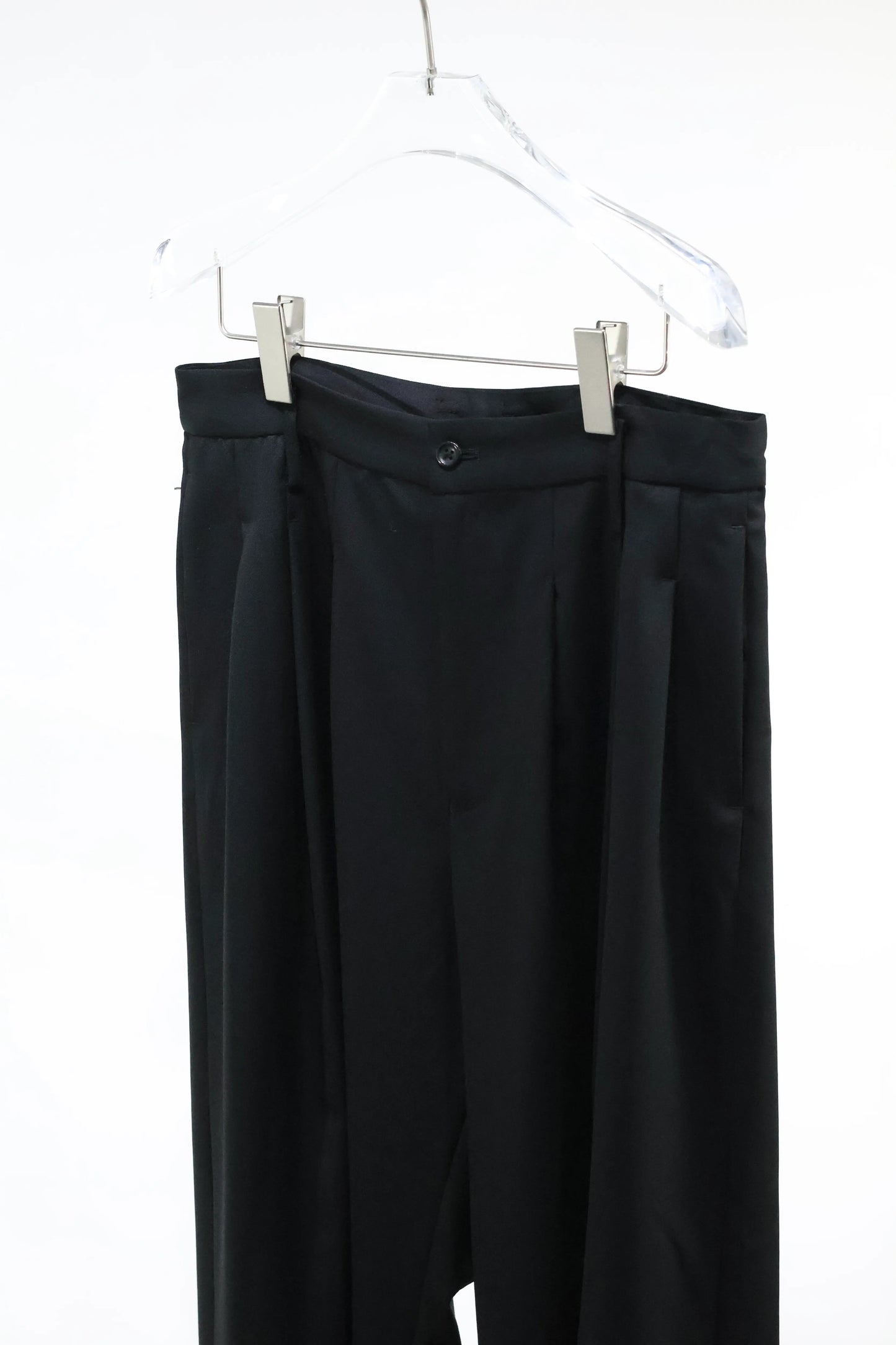 nakedgauge - WOOL GABARDINE 3PLEAT WIDE SLACKS - BLACK