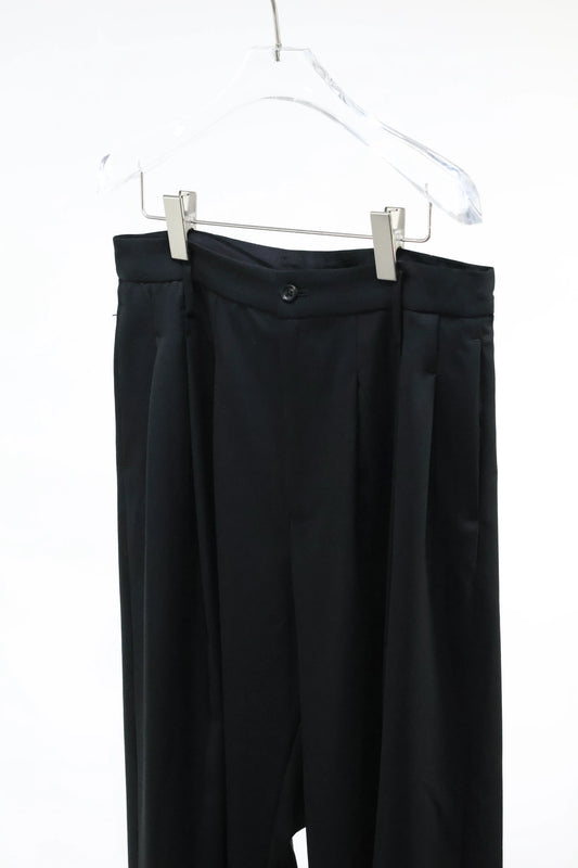 nakedgauge - WOOL GABARDINE 3PLEAT WIDE SLACKS - BLACK