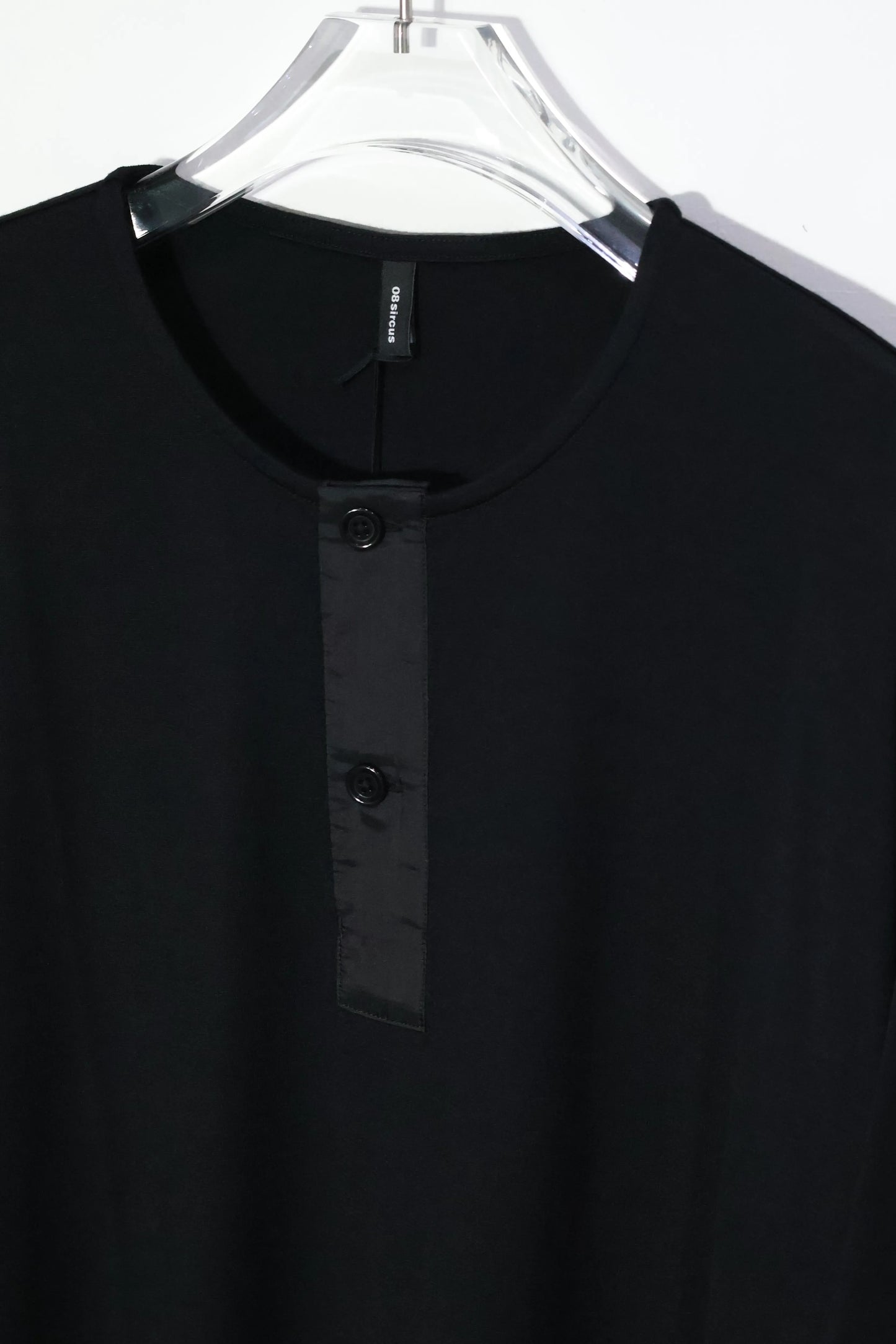 08sircus - Wool jersey henley neck top - BLACK