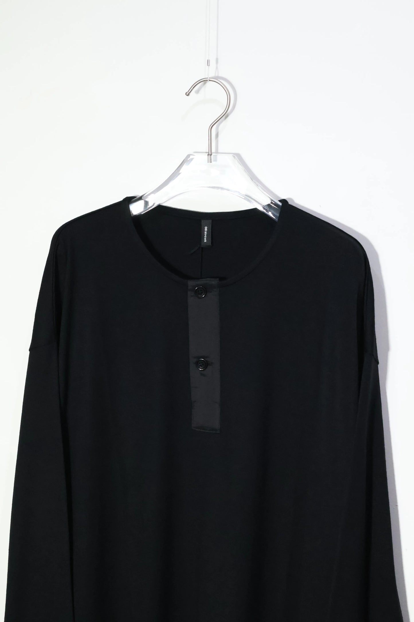 08sircus - Wool jersey henley neck top - BLACK