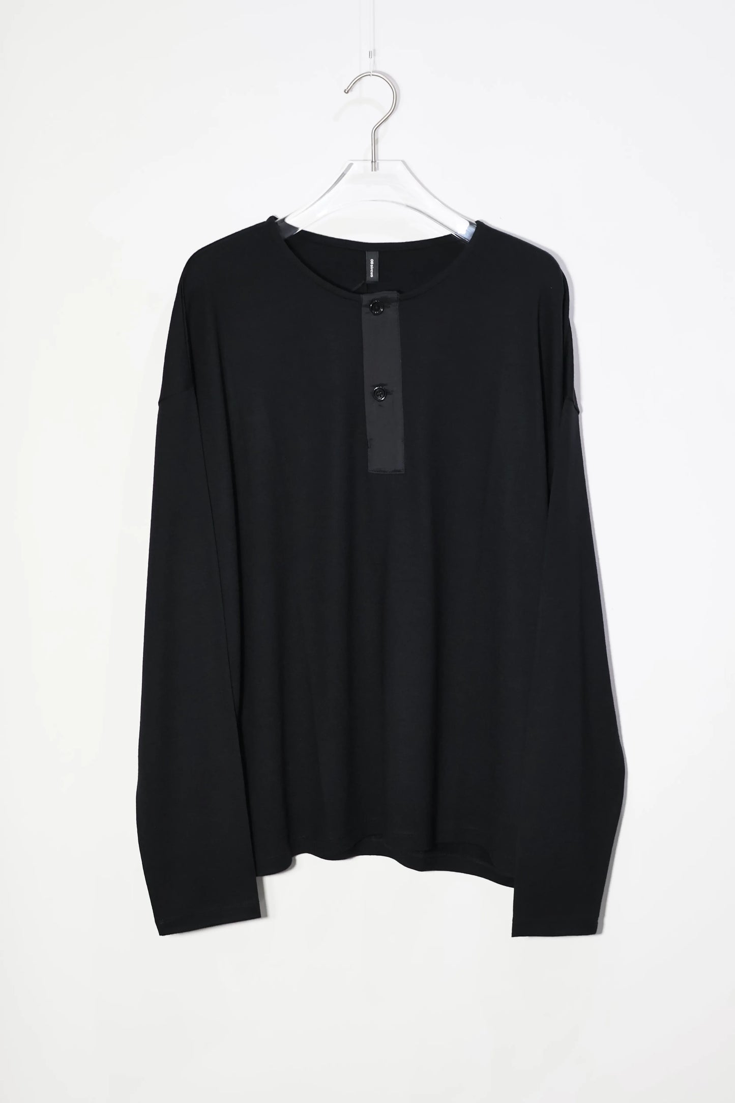 08sircus - Wool jersey henley neck top - BLACK