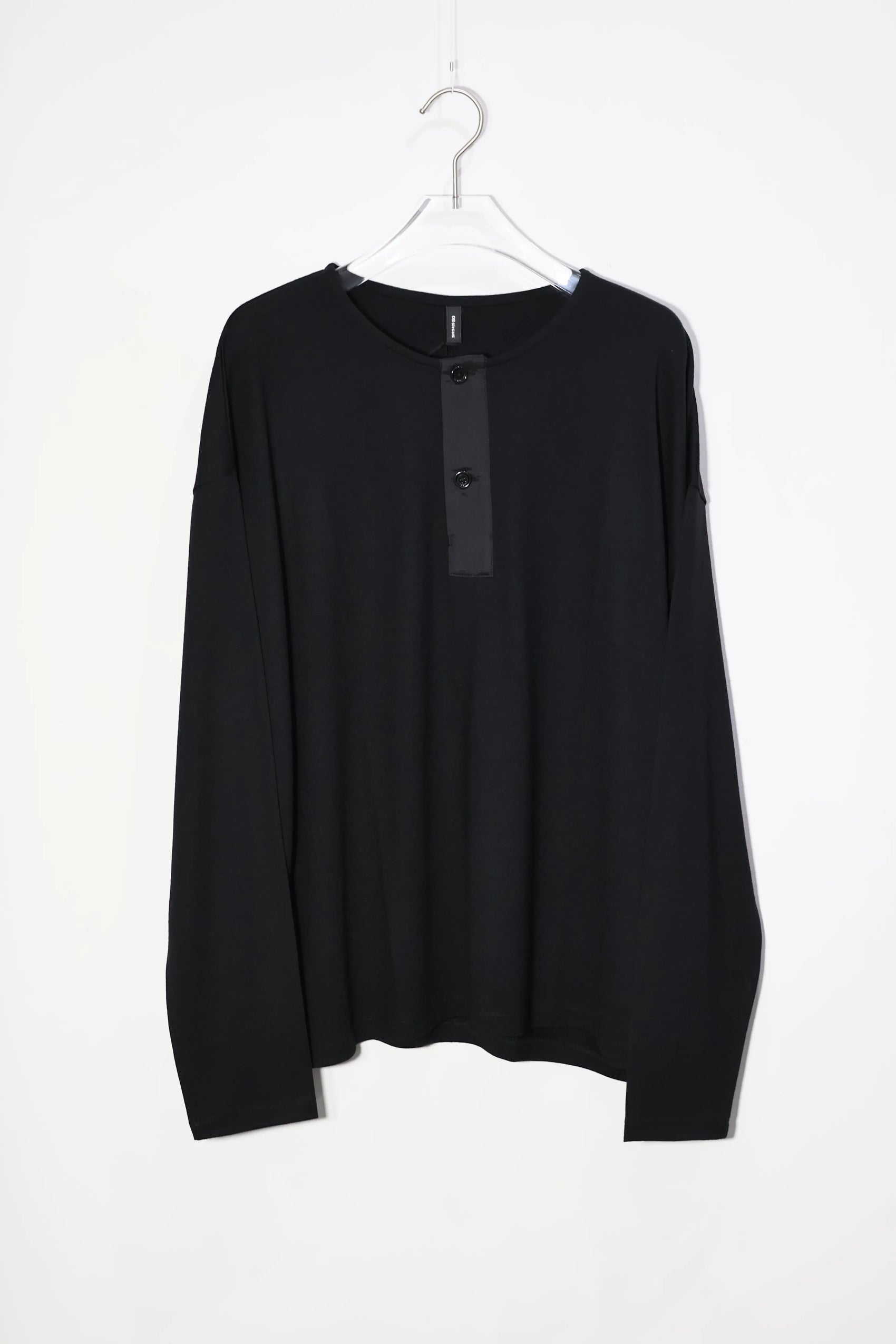 08sircus - Wool jersey henley neck top - BLACK