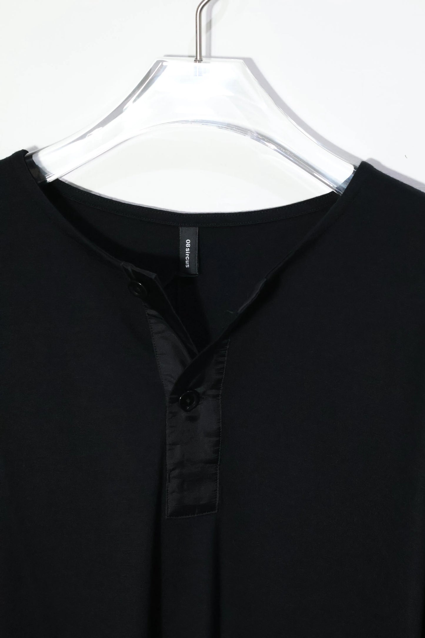 08sircus - Wool jersey henley neck top - BLACK
