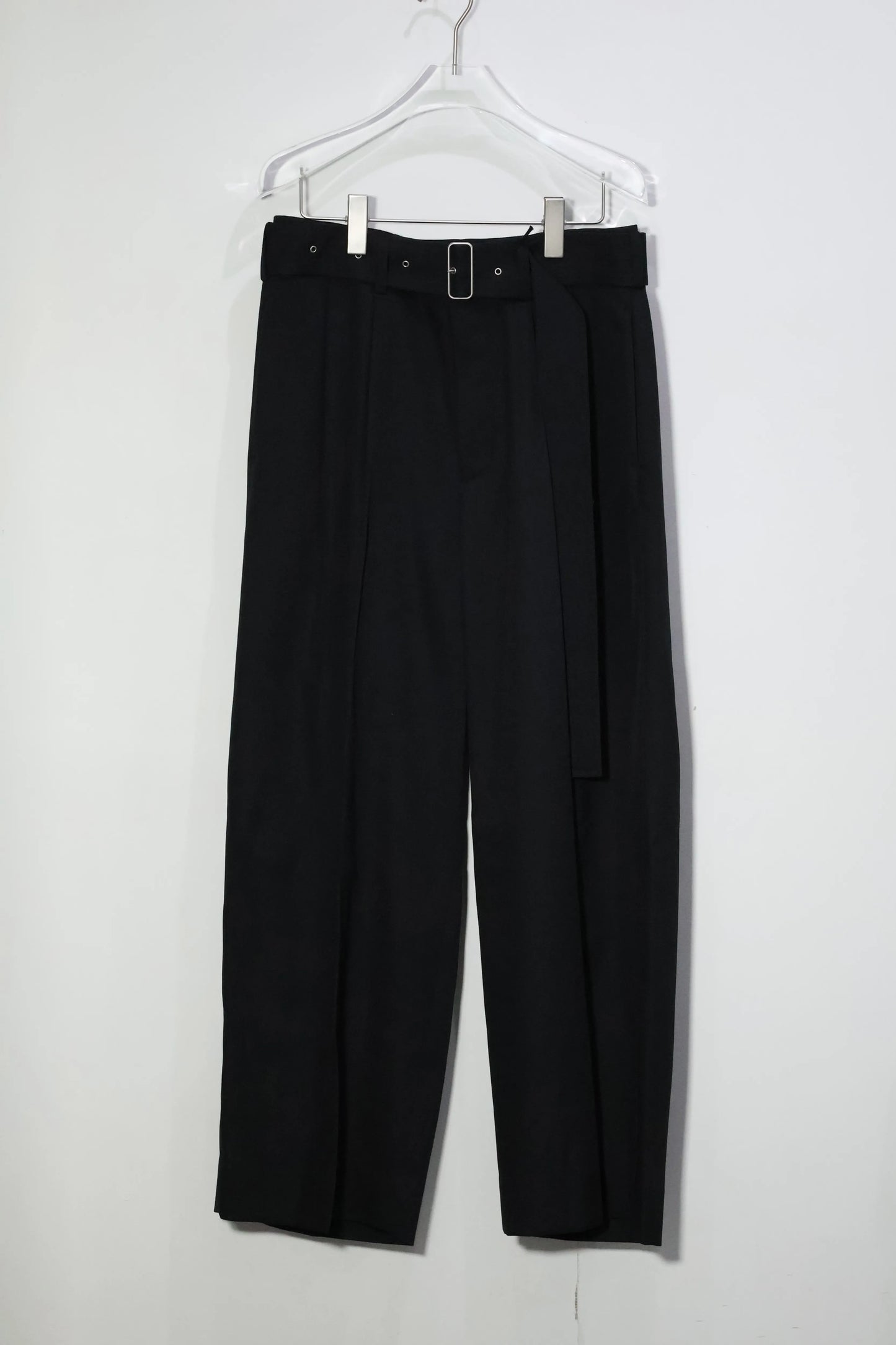 08sircus - Dobby cloth 2tuck belted wide pants - BLACK