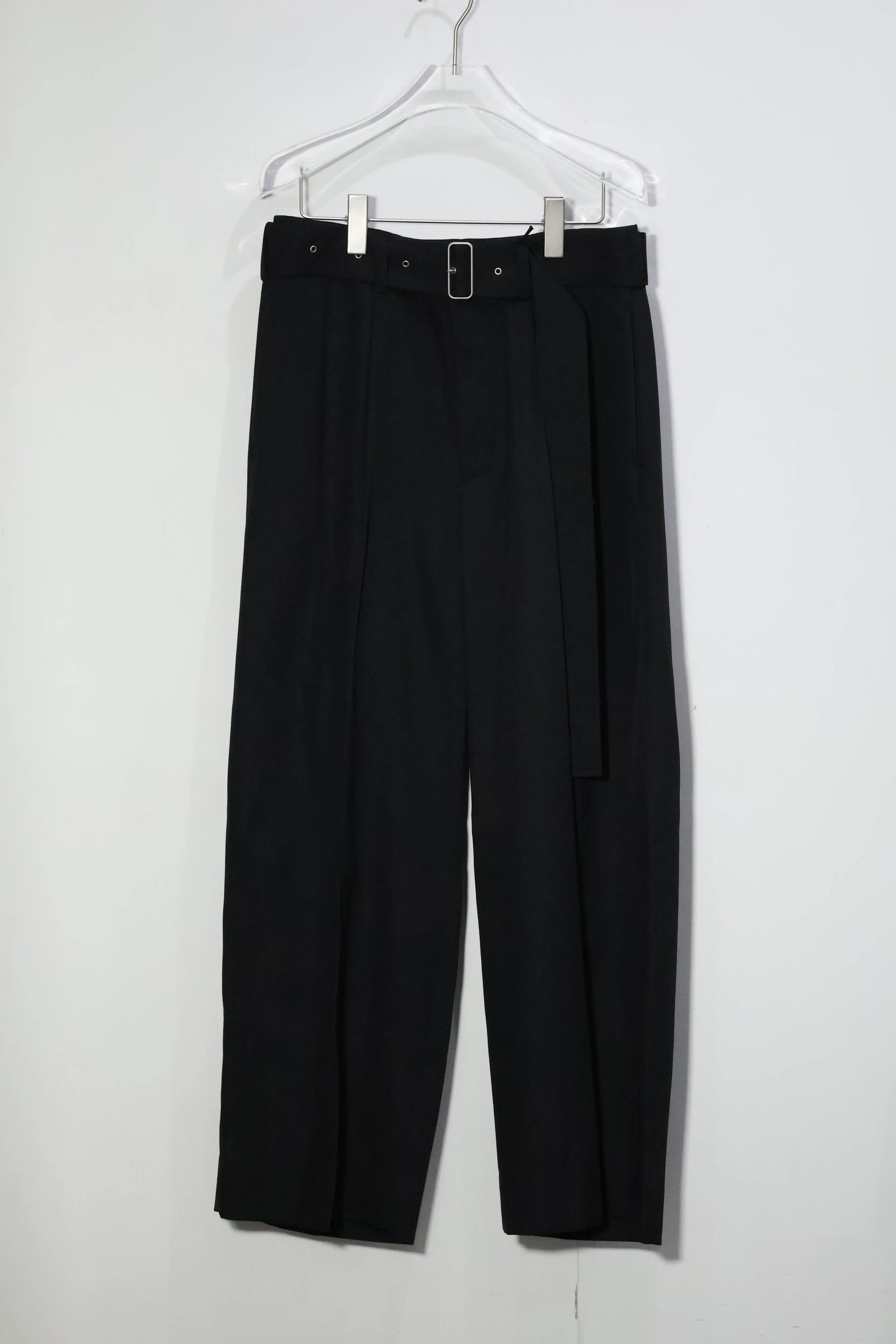 08sircus - Dobby cloth 2tuck belted wide pants - BLACK