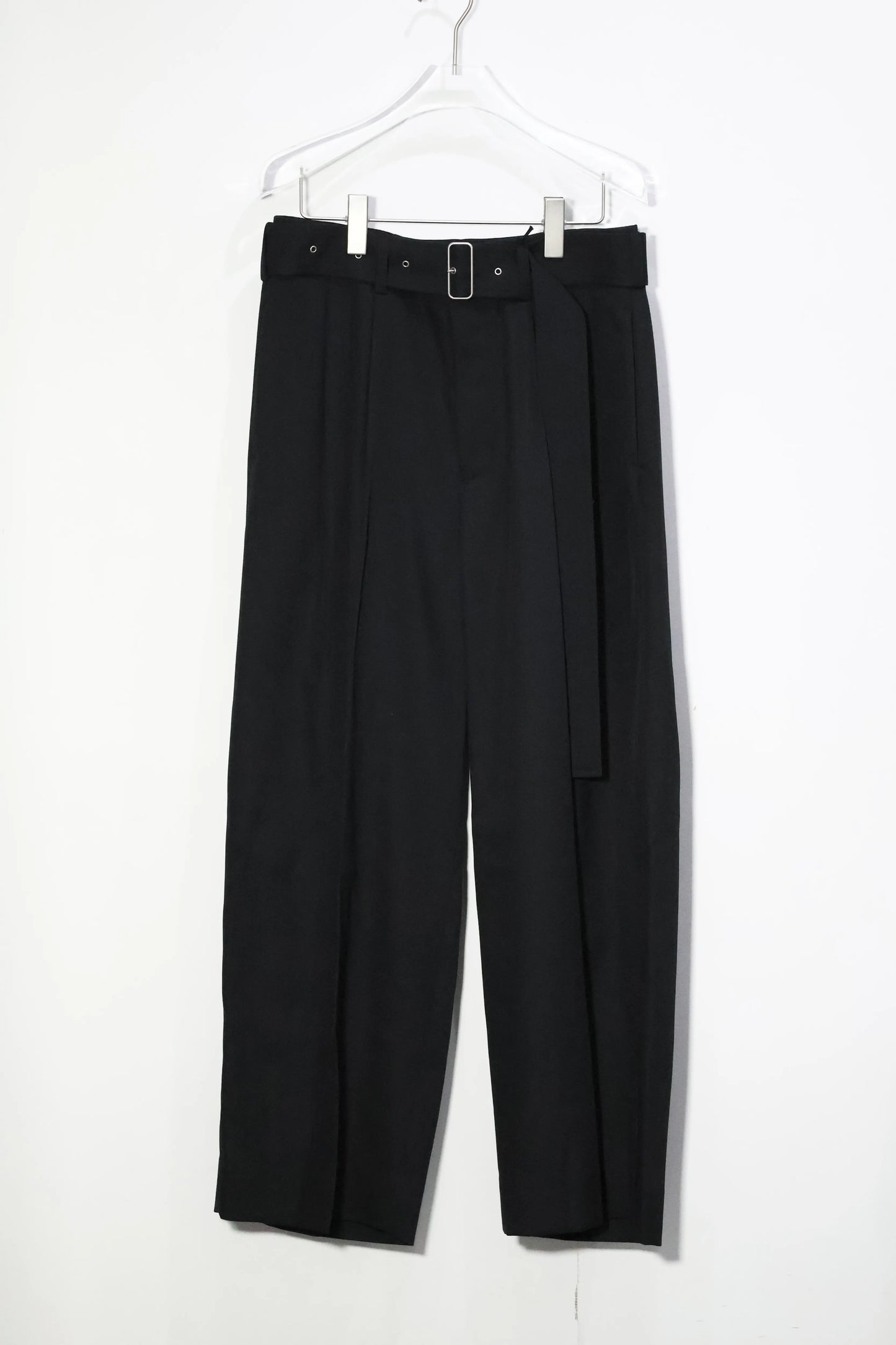 08sircus - Dobby cloth 2tuck belted wide pants - BLACK