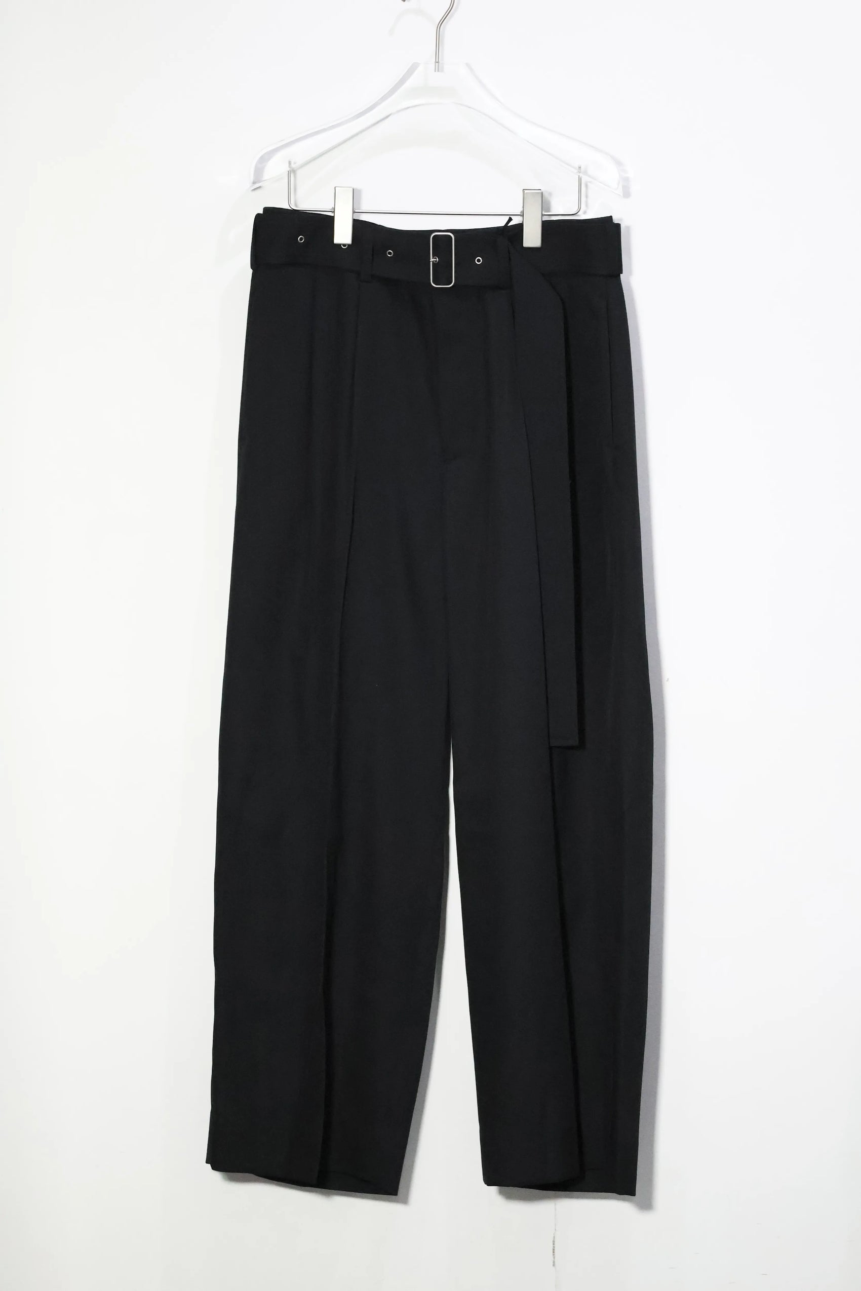 08sircus - Dobby cloth 2tuck belted wide pants - BLACK