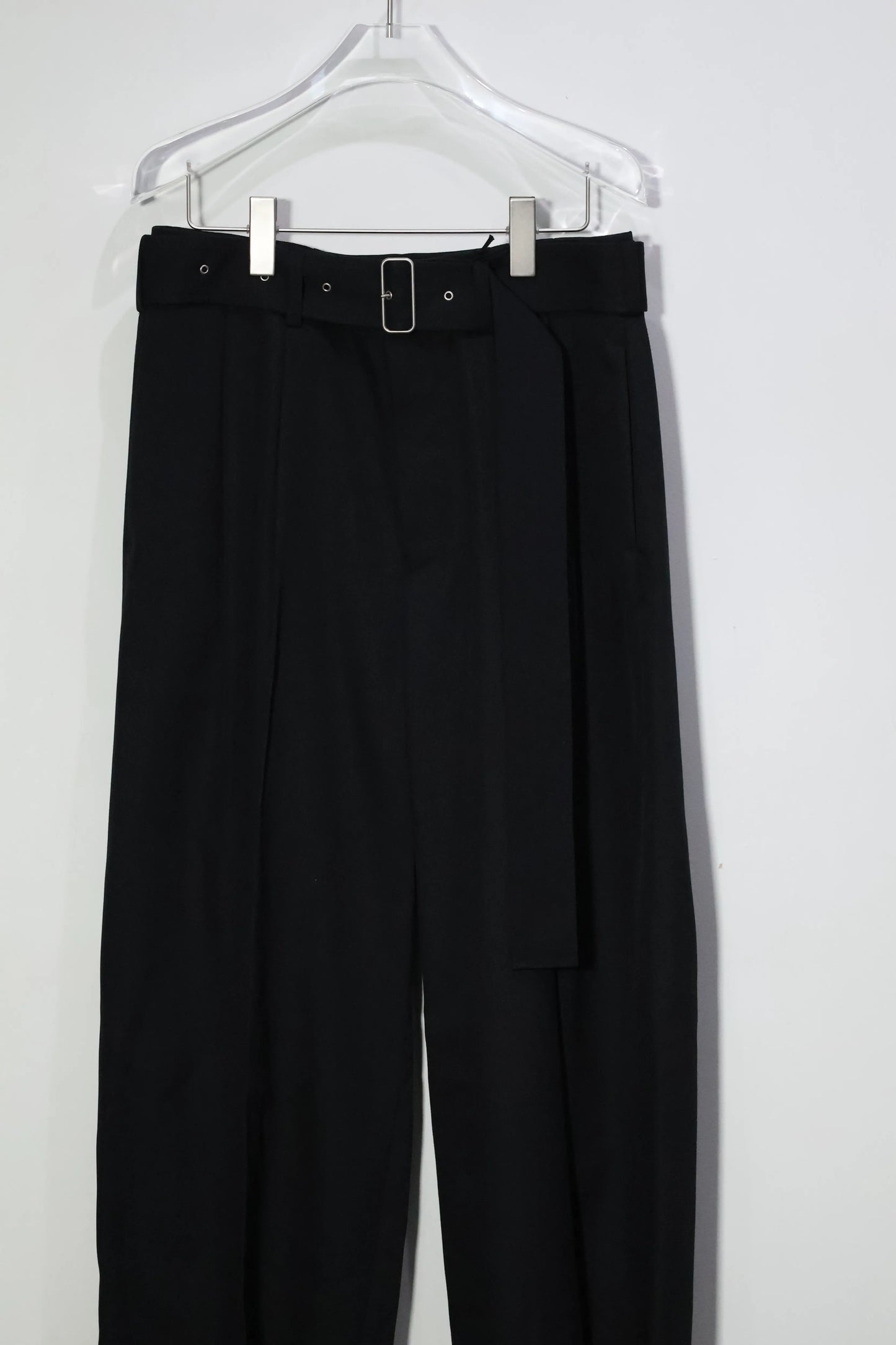 08sircus - Dobby cloth 2tuck belted wide pants - BLACK