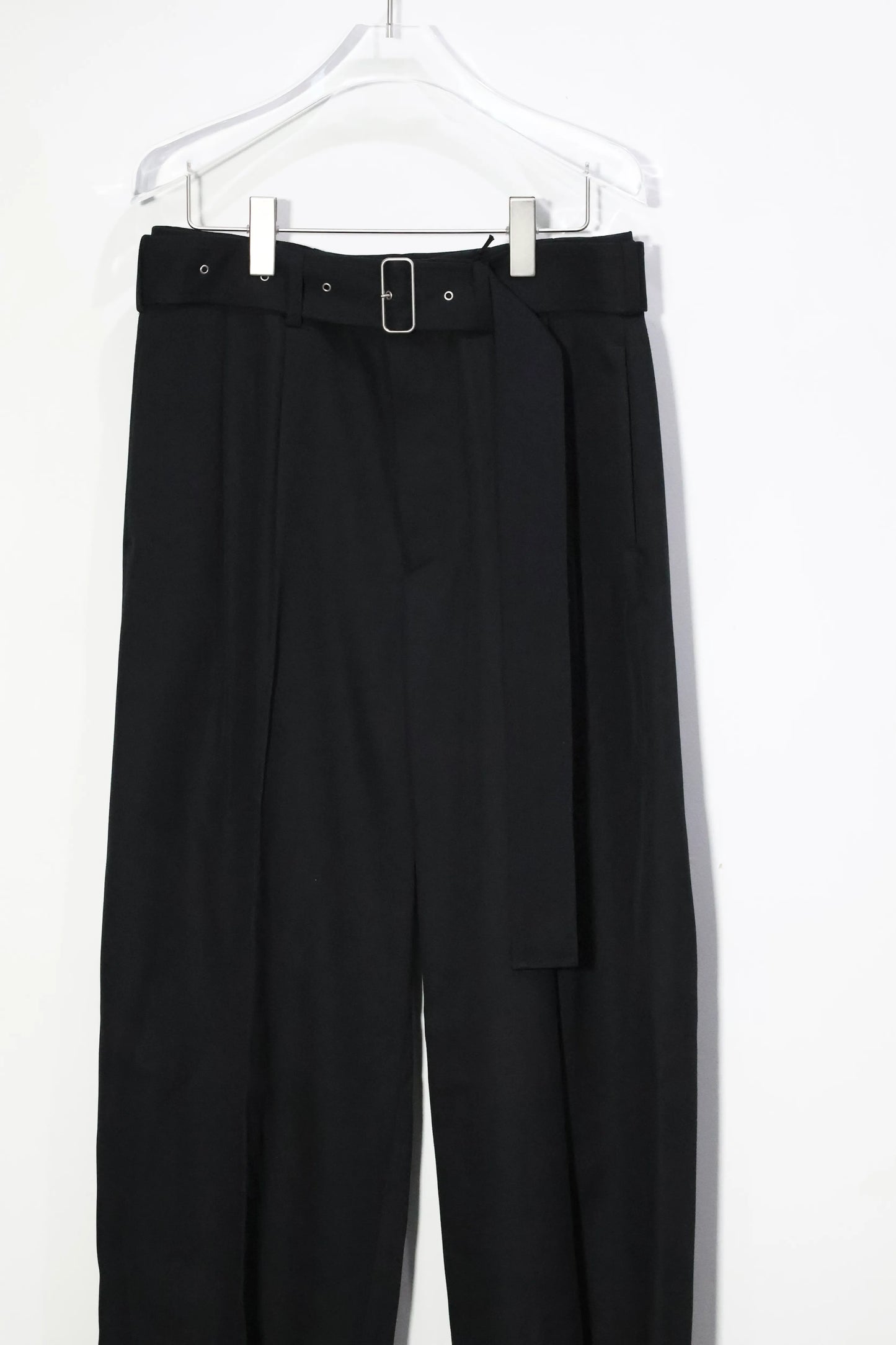 08sircus - Dobby cloth 2tuck belted wide pants - BLACK