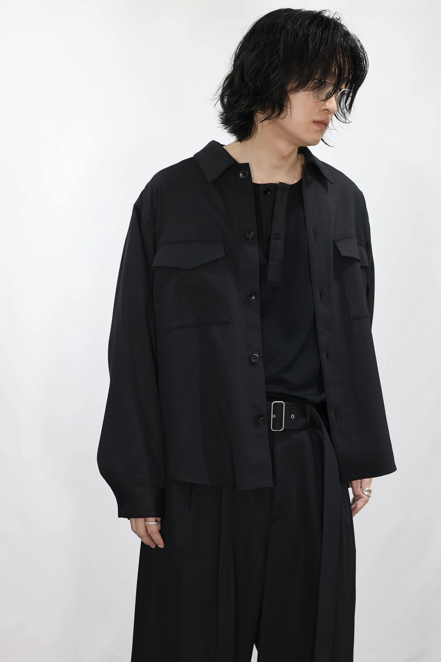 08sircus - Dobby cloth cpo shirt - BLACK