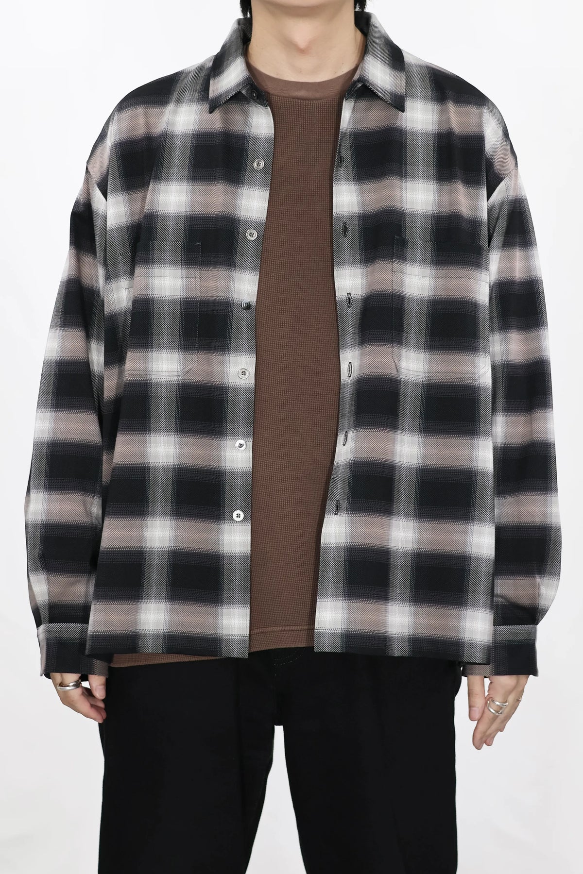 KANEMASA PHIL. - 28G Ombre Check Balise Shirt - BLACK WHITE