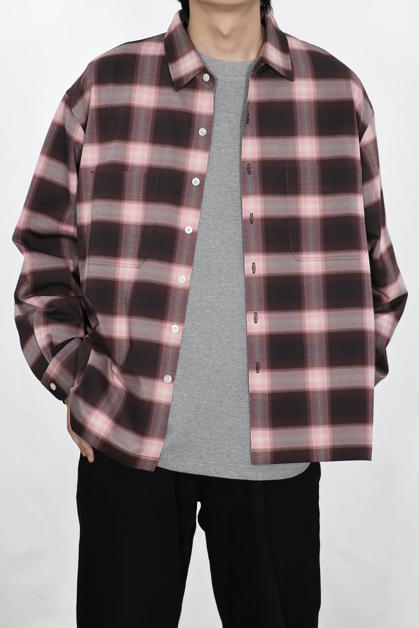 KANEMASA PHIL. - 28G Ombre Check Balise Shirt - PINK BEIGE