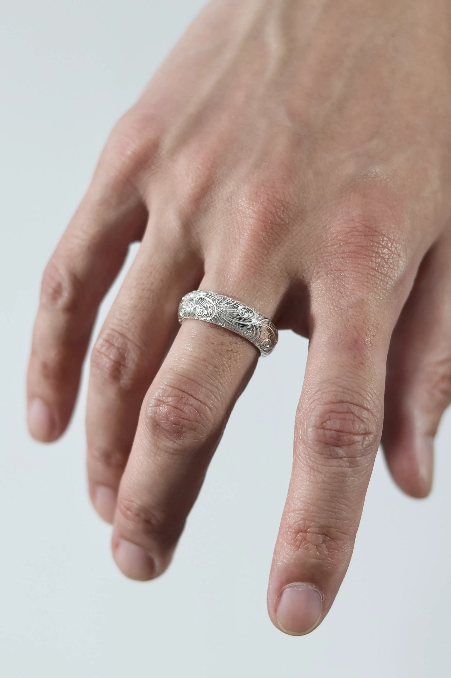 WAKAN SILVER SMITH - Arabesque half round ring M - R-064