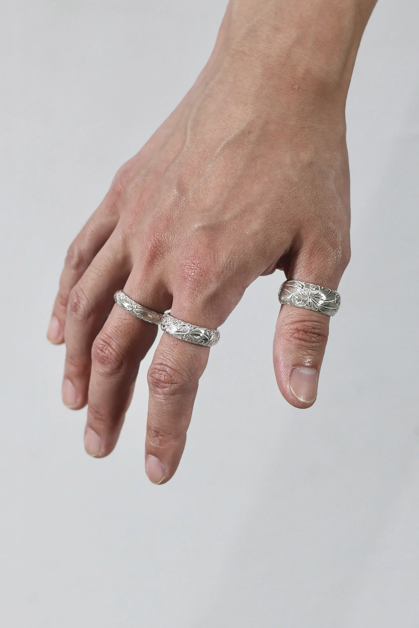WAKAN SILVER SMITH - Arabesque half round ring M - R-064
