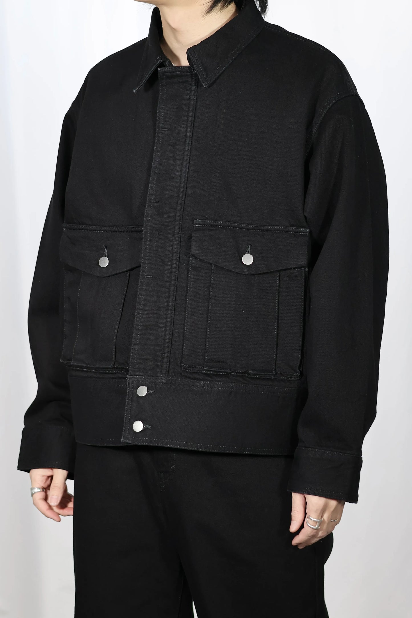 nakedgauge - ONE WASH BLACK DENIM BLOUSON - BLACK