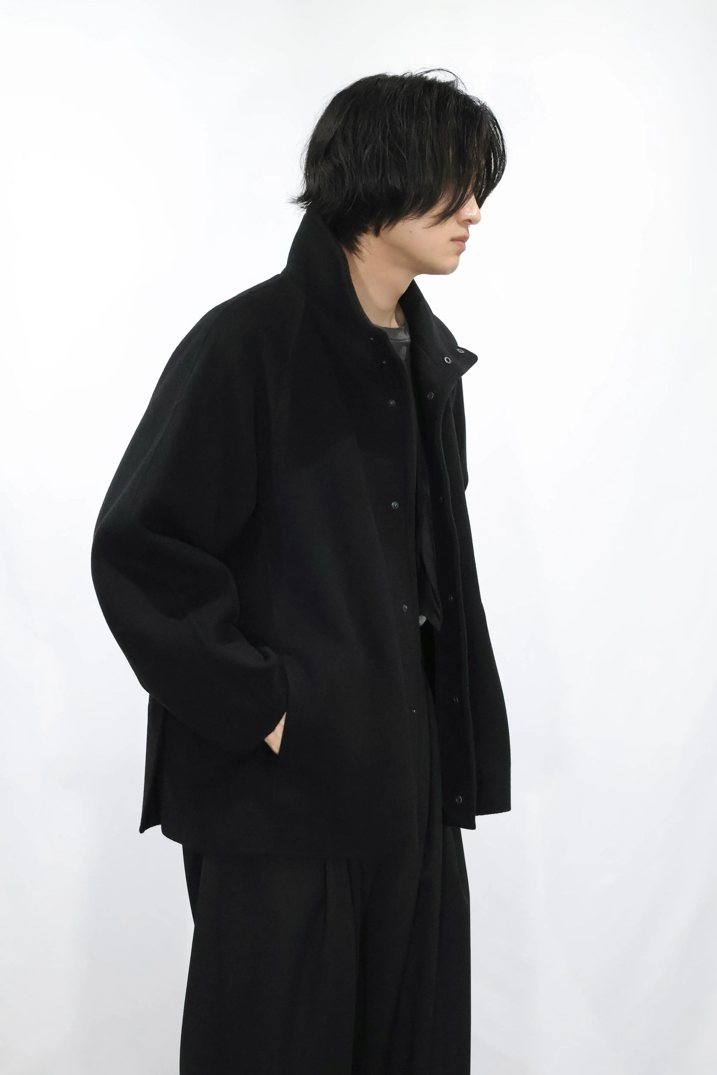 08Sircus - Wool double face rever short coat - BLACK