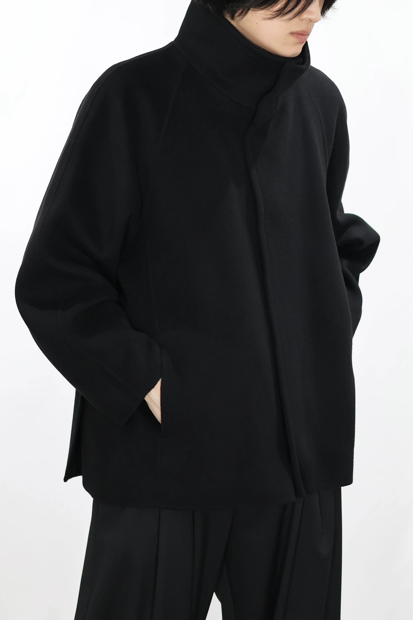 08Sircus - Wool double face rever short coat - BLACK