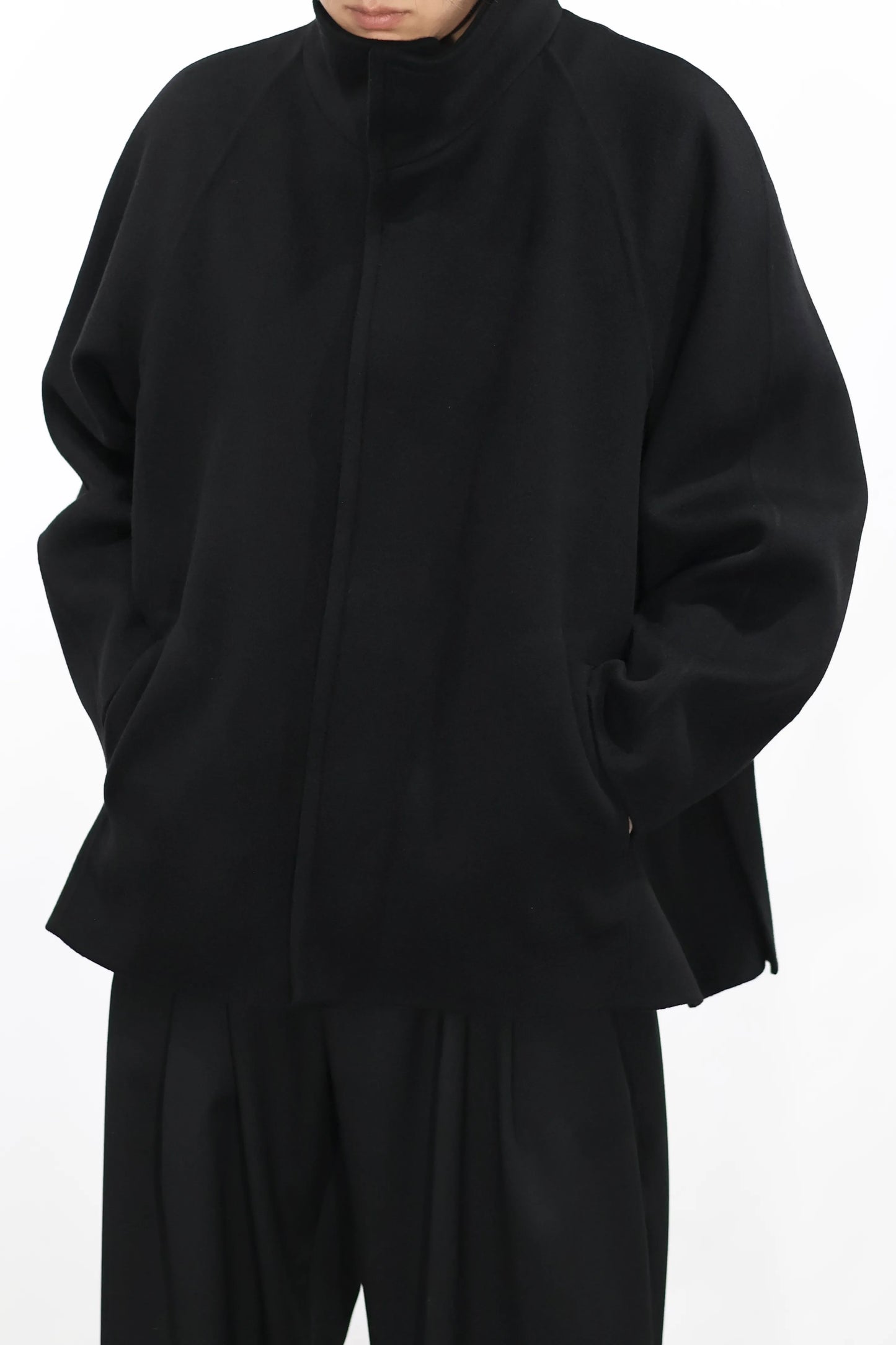 08Sircus - Wool double face rever short coat - BLACK