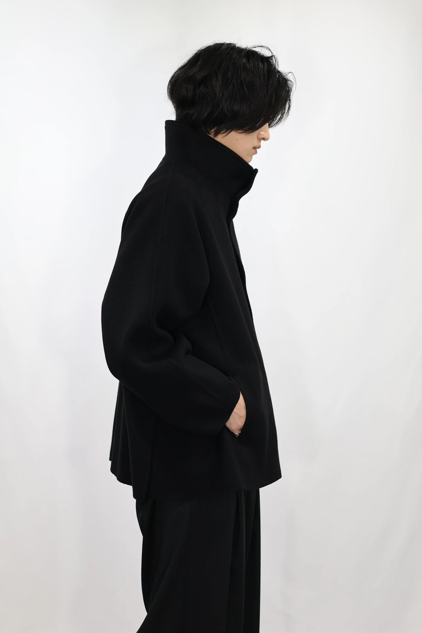08Sircus - Wool double face rever short coat - BLACK