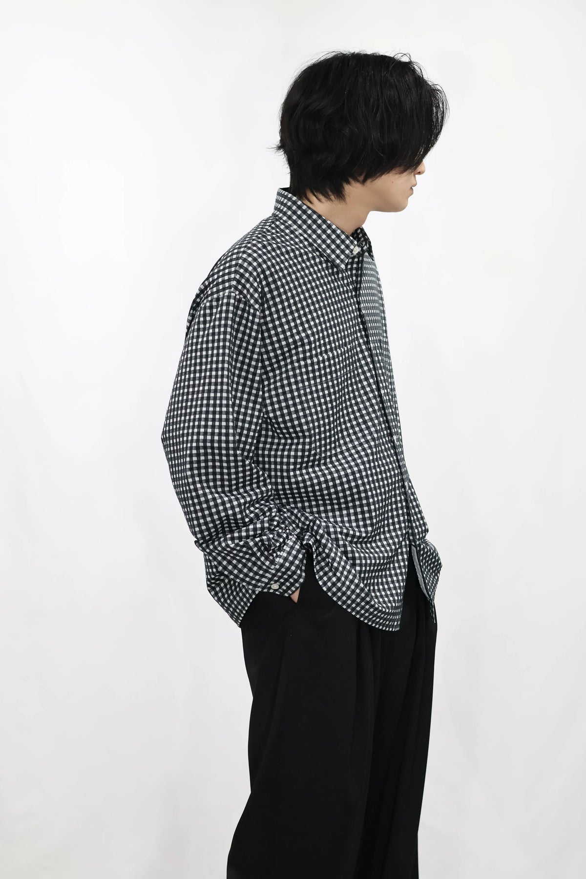 KANEMASA PHIL. - 36G Wool Check Balise Shirt - BLACK WHITE