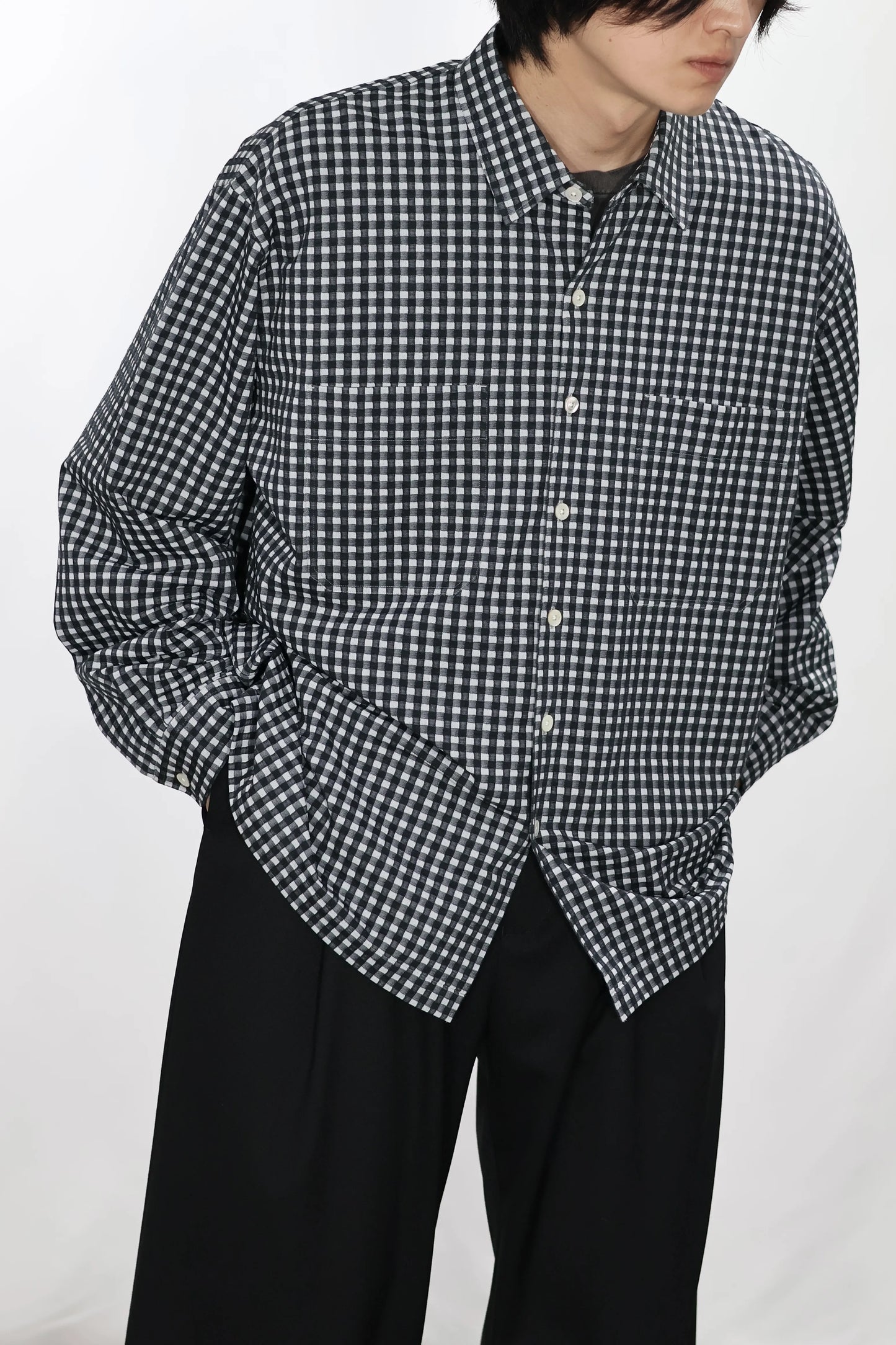KANEMASA PHIL. - 36G Wool Check Balise Shirt - BLACK WHITE