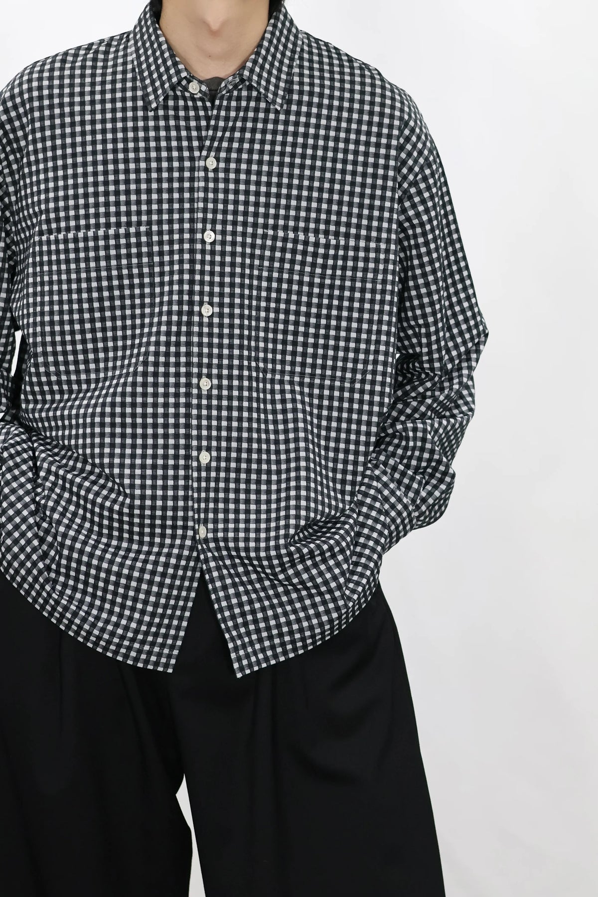 KANEMASA PHIL. - 36G Wool Check Balise Shirt - BLACK WHITE