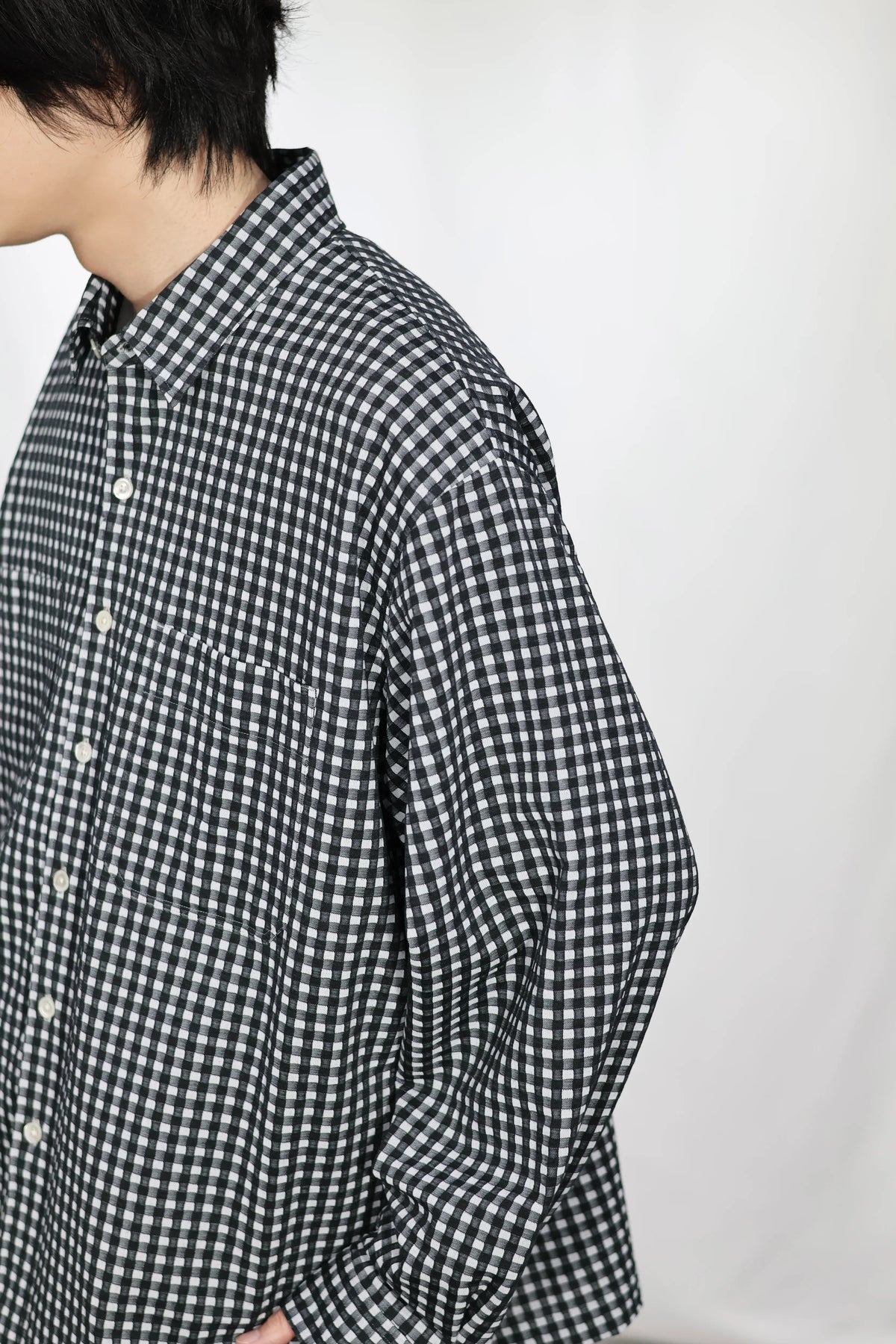 KANEMASA PHIL. - 36G Wool Check Balise Shirt - BLACK WHITE