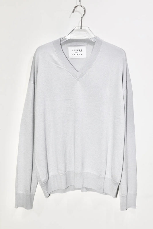 house of naked - SILK × CASHMERE V-NECK CREWNECK KNIT - LIGHT GRAY